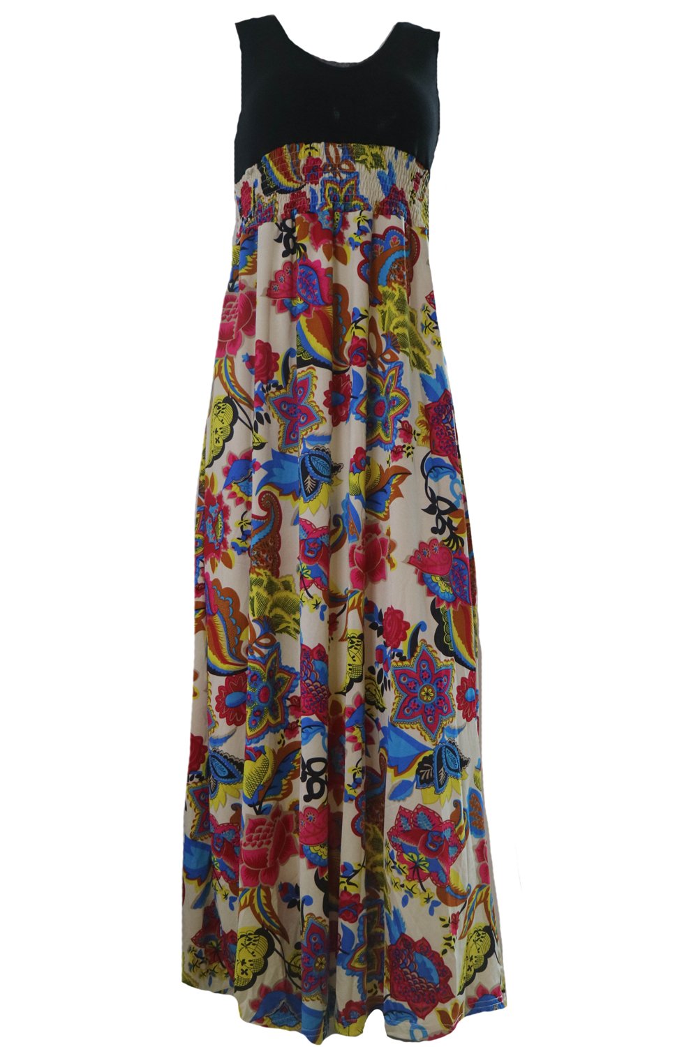 Easyhon Women's Floral Print Sleeveless Maxi Dress - Summer Contrast Tank Top for Beach, Vacation & Casual Outings