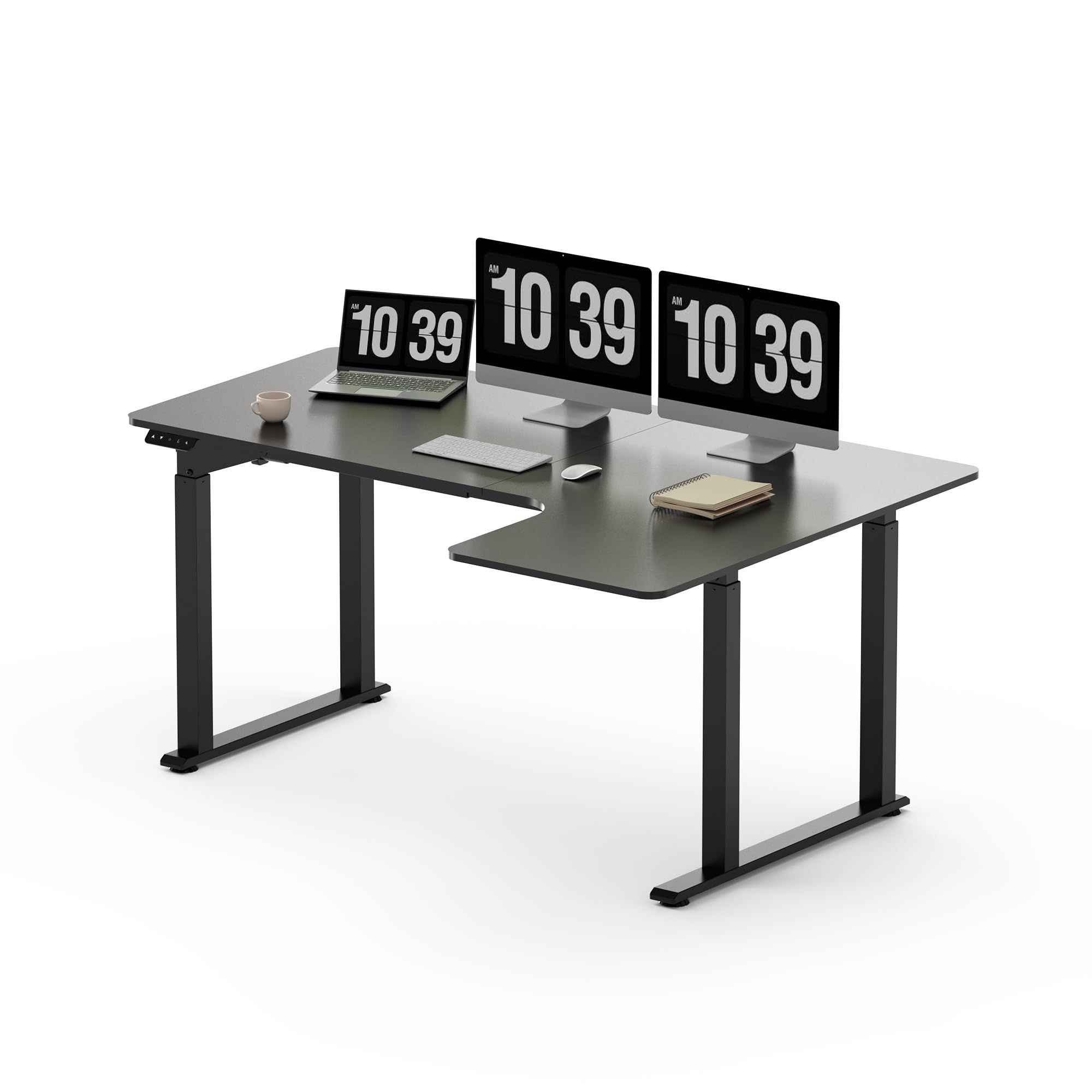 Premium L-Shaped Standing Desk with Dual Motor & 4-Leg Lift System - Electric Height Adjustable Office Desk with Memory Presets (63