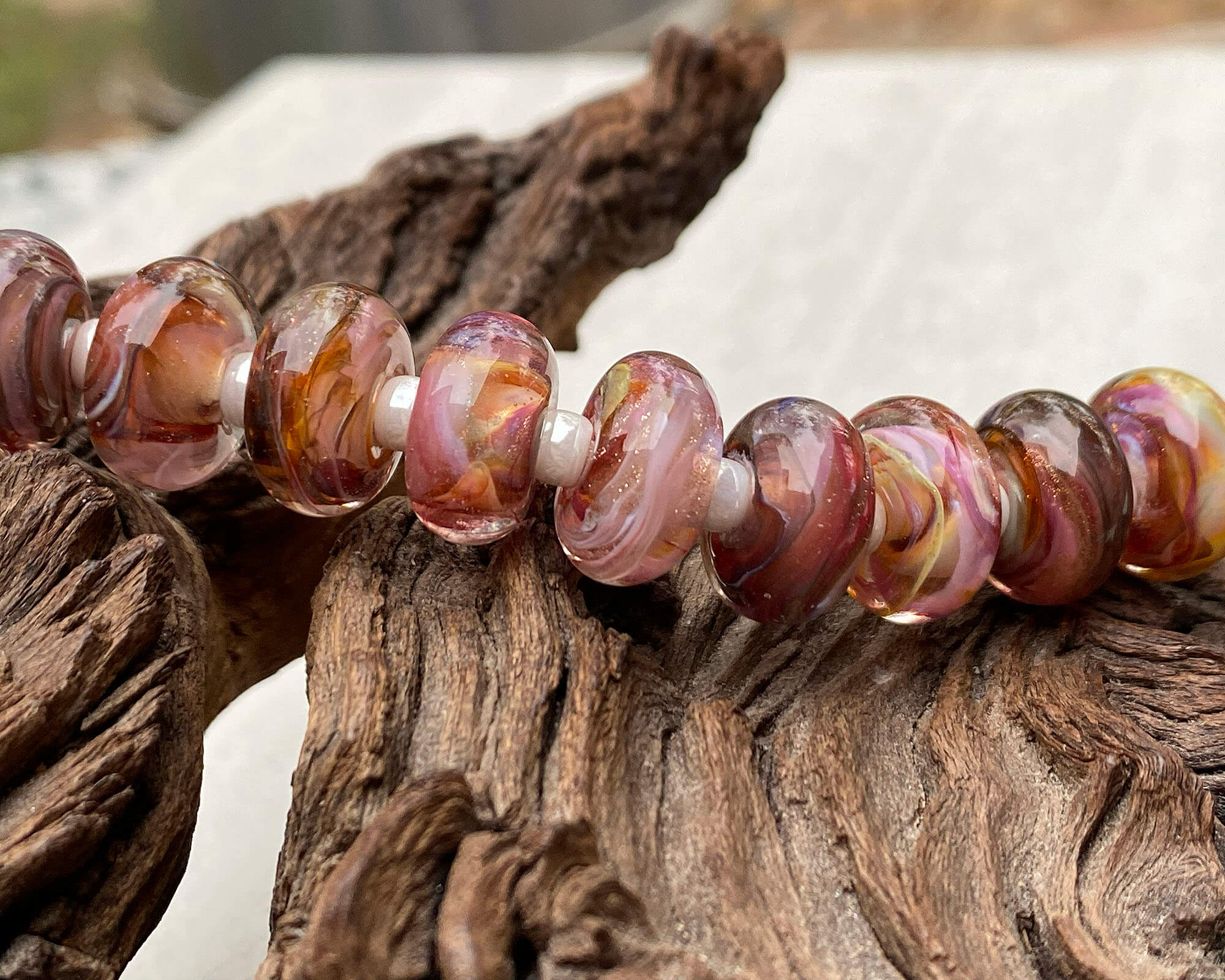 13pcs Strawberry Brown Swirl Glass Lampwork Beads for Jewelry Making - DIY Bracelet, Necklace & Craft Projects - Perfect for Gifts & Home Decor