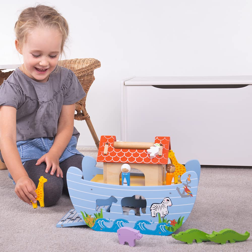 Bigjigs Toys Wooden Noah's Ark Playset - 35 Piece Animal Set with Wooden Boat for Kids Ages 3+ | Perfect for Biblical Storytelling, Pretend Play & Early Learning