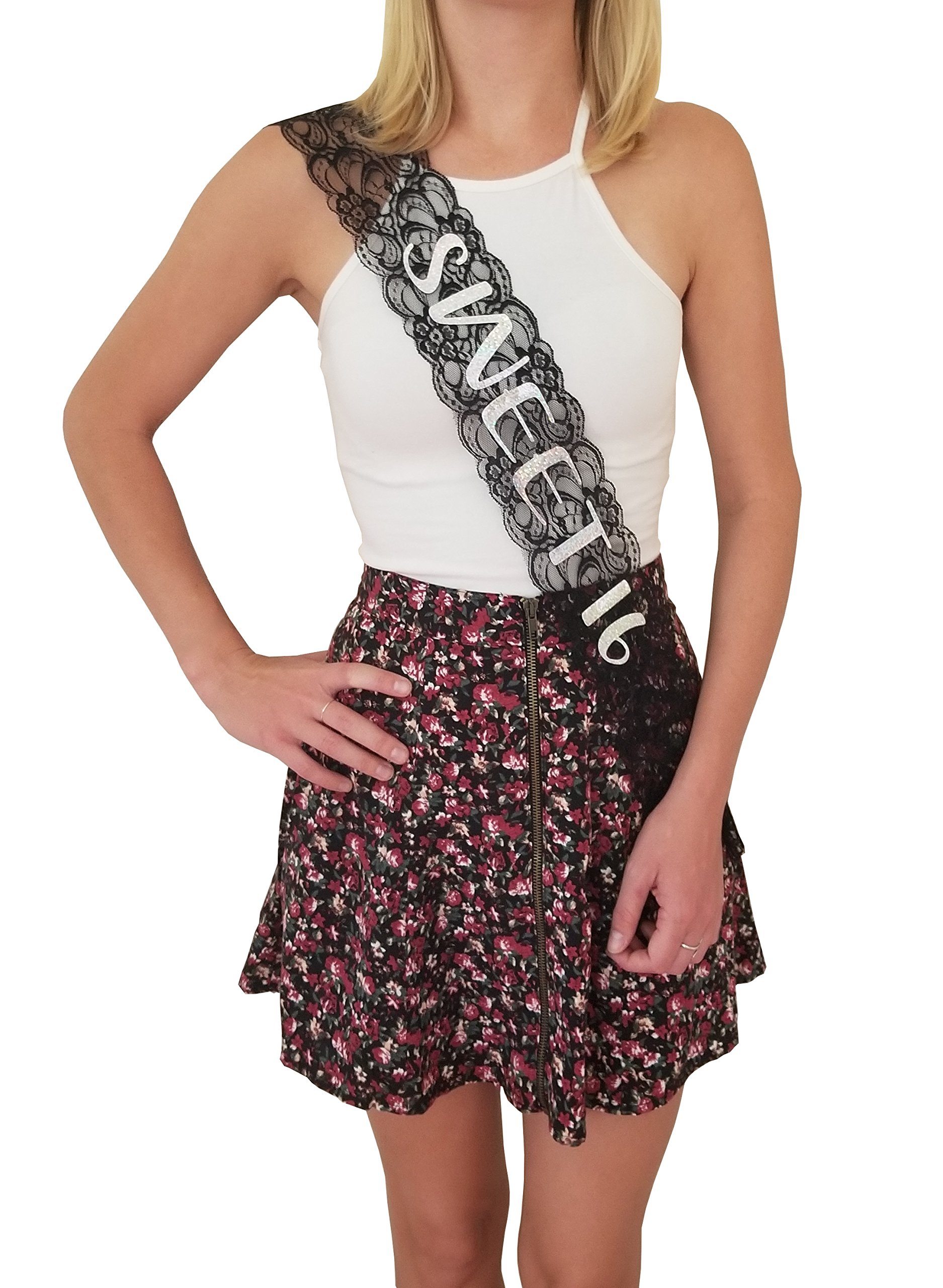 Sweet 16 Lace Sash for 16th Birthday Party - Elegant Black Birthday Party Favor & Decoration - Perfect for Quinceañera, Sweet 16 Celebrations & Special Occasions