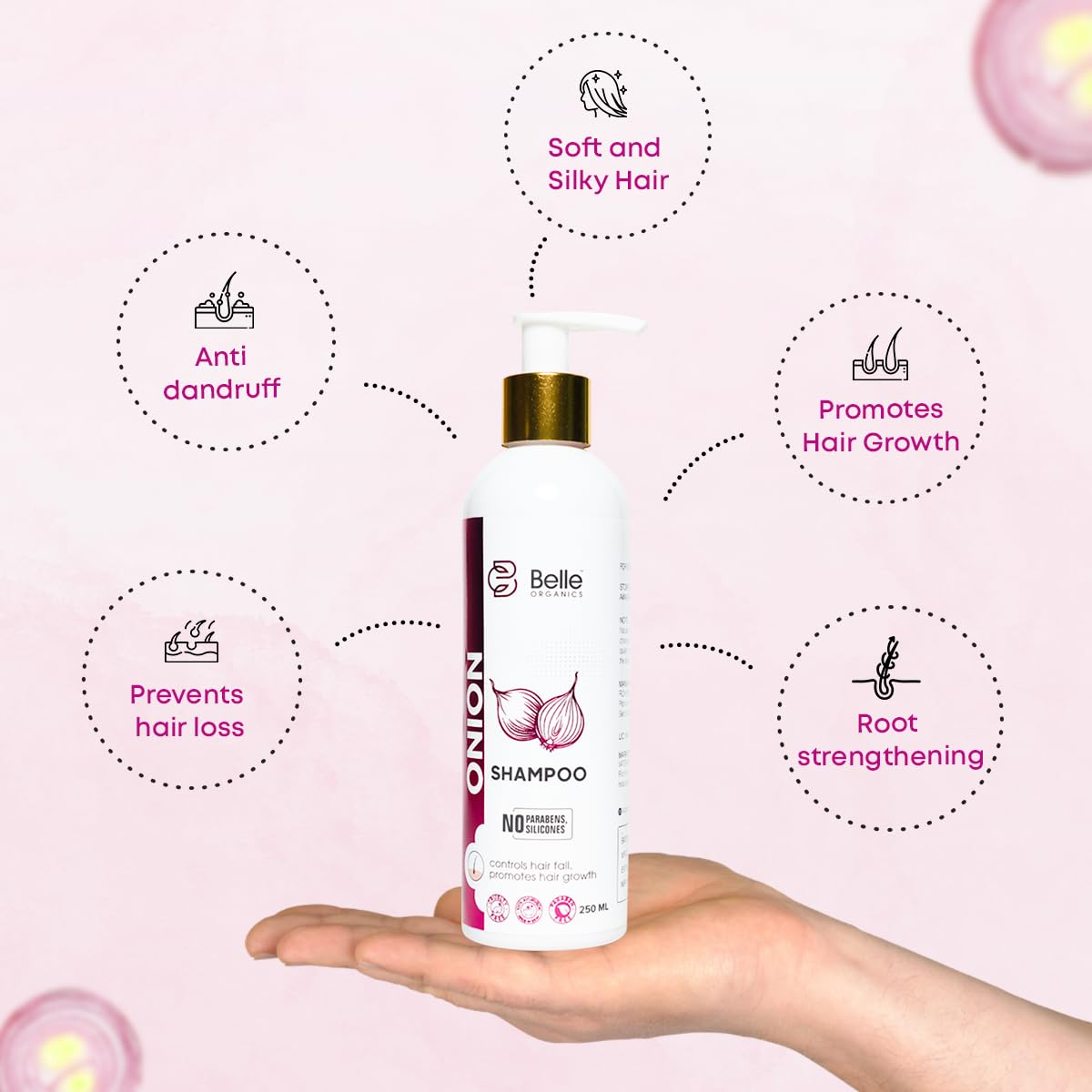 Belle ORGANICS Rice Water & Onion Shampoo Set - 250ml Each | Ayurvedic Hair Growth Treatment for Stronger, Silkier Hair | Sulfate, Silicone & Paraben Free | Men & Women | Daily Hair Care for Damaged & Thinning Hair | Home Spa & Salon Quality Treatment