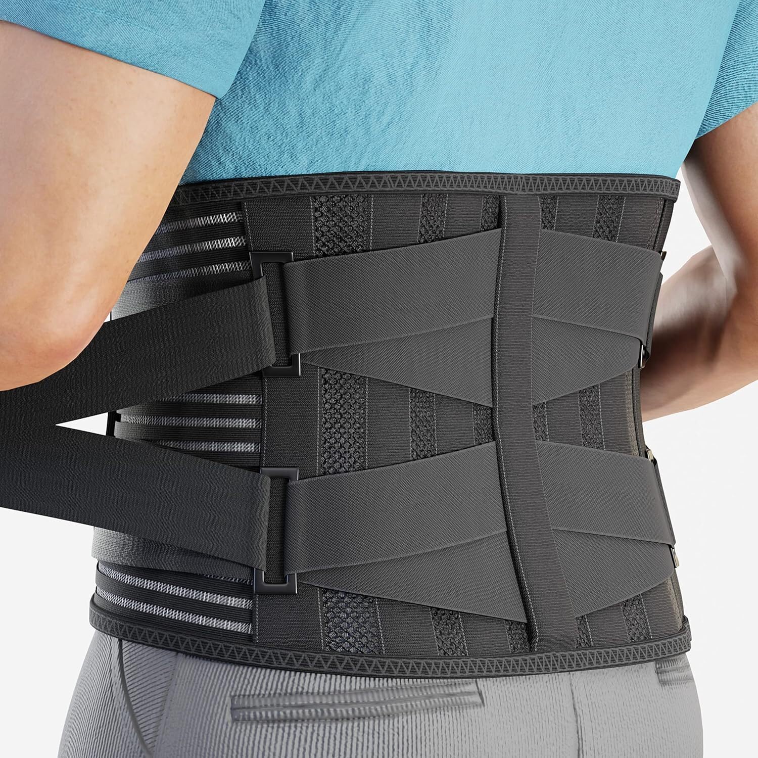Modvel Plus-Size Back Brace for Lower Back Pain Relief - 6 Support Stays, Breathable Lumbar Support Belt for Men & Women - Sciatica & Work Support with Anti-Slip 16-Hole Mesh Design - Ideal for Office Work, Heavy Lifting & Posture Correction
