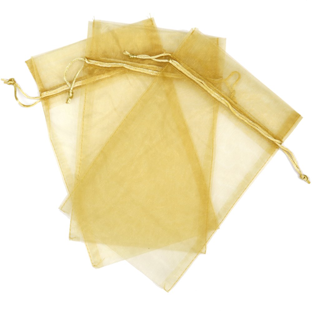 30 Pack Gold Organza Gift Bags 5.5x9 Inches - Premium Designer Fabric Gift Pouches for Wedding Favors, Birthday Party, Jewelry Packaging & Special Occasion Gifts