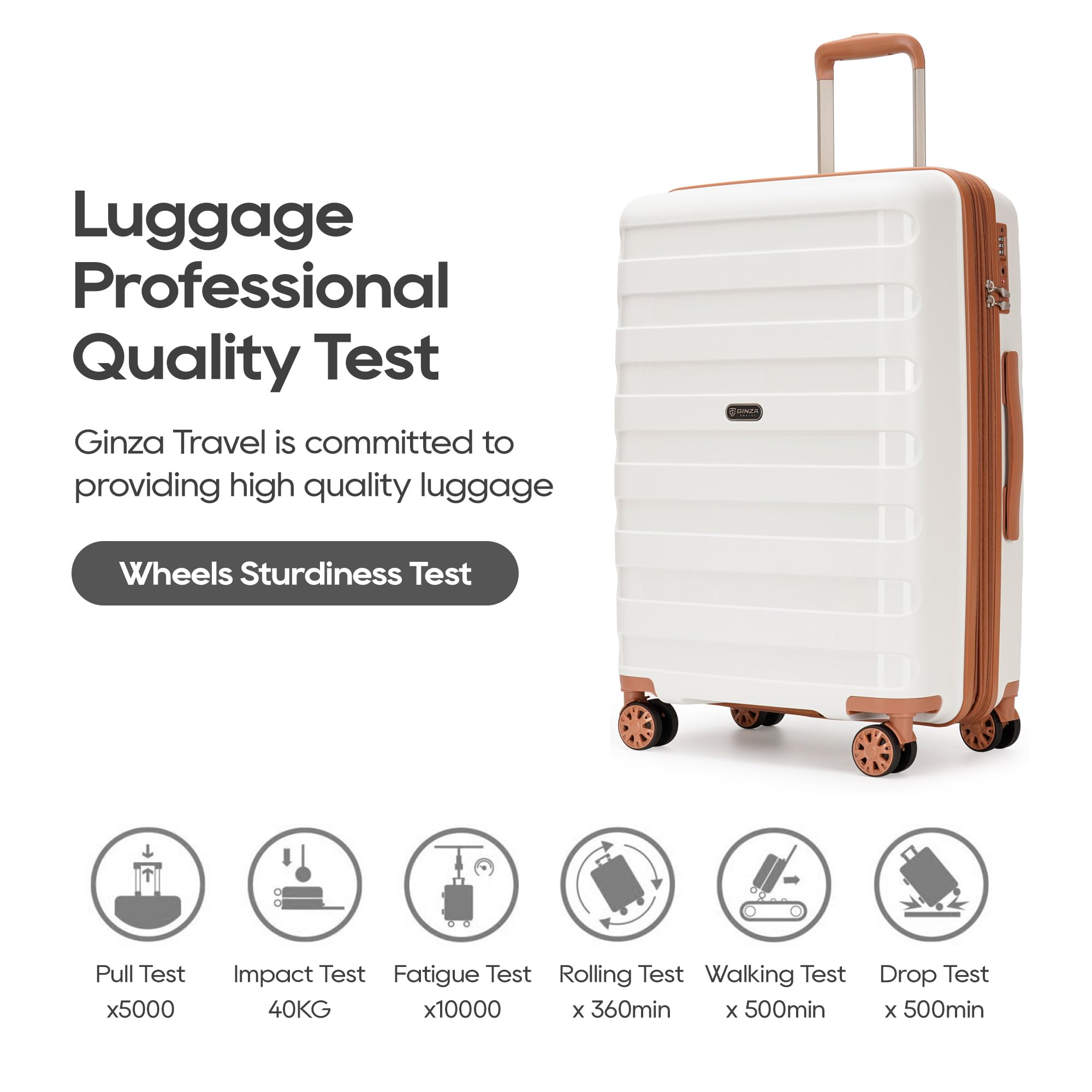 Expandable 3-Piece PP Luggage Set with Spinner Wheels & TSA Lock - 20/24/28 Inch Large Suitcases for Family Travel (White & Brown) - Perfect for Air Travel, Business Trips & Vacation Packing