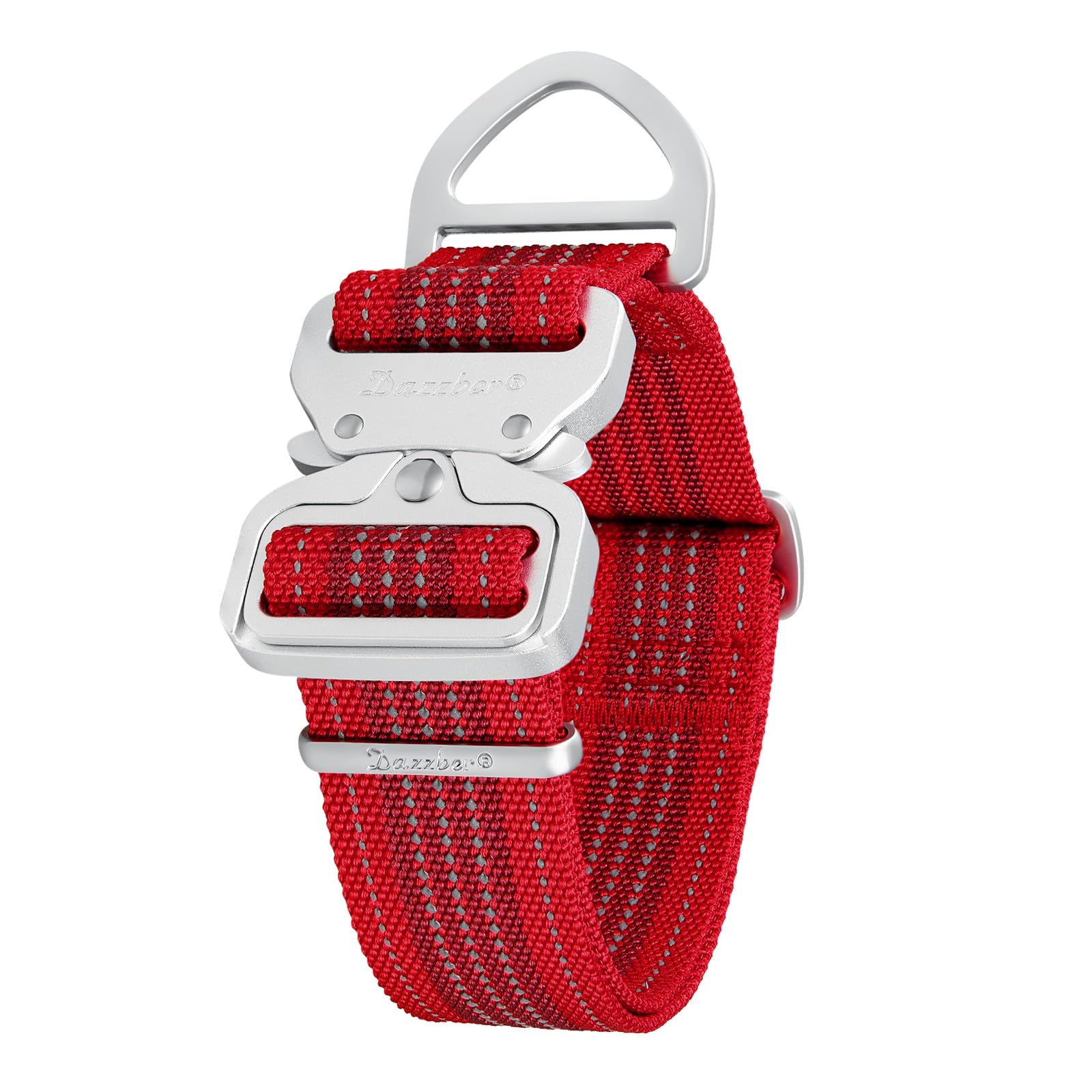 Extra Strong 1.5 Inch Wide Aluminum Quick Release Nylon Dog Collar - Reflective Adjustable Pet Collar with Two-Color Stripe for Medium to XLarge Dogs (XLarge, Red) - Perfect for Night Walks, Training & Outdoor Adventures