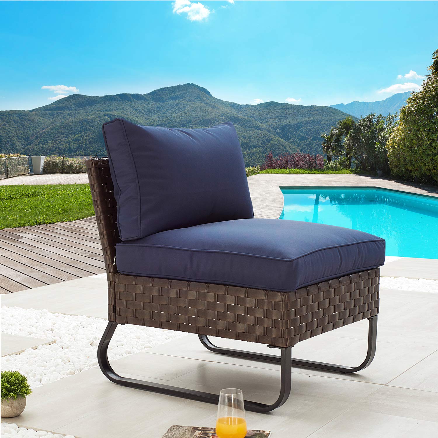 Premium Outdoor Wicker Rattan Armless Section Chairs with Deep Cushions & U-Shaped Steel Legs - All-Weather Patio Dining Furniture for Garden, Poolside, and Backyard Relaxation | Perfect for Outdoor Entertaining, Lounging, and Alfresco Dining