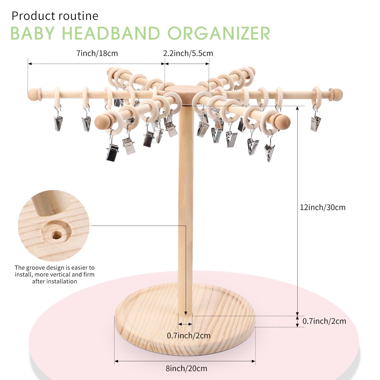 360° Rotating Hair Accessories Organizer - POVETIRE Headband Holder & Bow Display Stand for Girls, Toddler Nursery Decor - Perfect for Baby Headband Storage & Hair Bow Organization