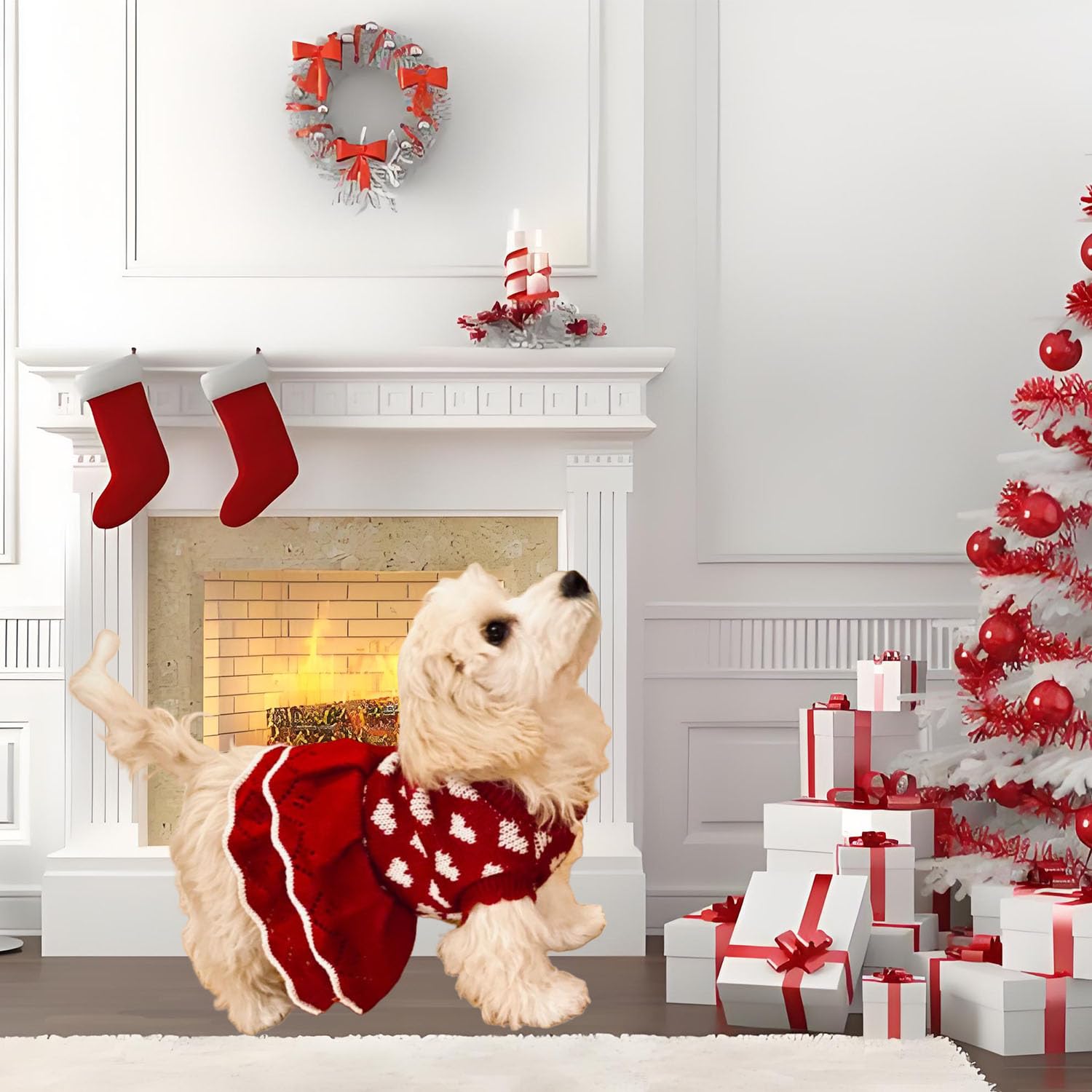 Red Winter Warm Dog Sweater for Small Dogs - Christmas Dress Costume for Dachshund, Chihuahua & Corgi (XS) | Cozy Holiday Outfit for Puppies, Indoor & Outdoor Winter Wear