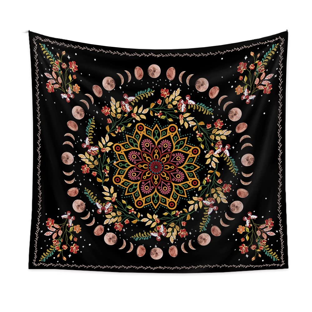 Moon Phase Flower Tapestry - Astrology Wall Hanging Decor with Tarot Design for Bedroom Aesthetic | Perfect for Boho Home Decor, Meditation Spaces & Dorm Room Wall Art