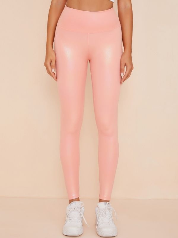 ZASUWA Women's High Waist Solid Color Glossy Leggings - Yoga, Workout, Running & Everyday Wear