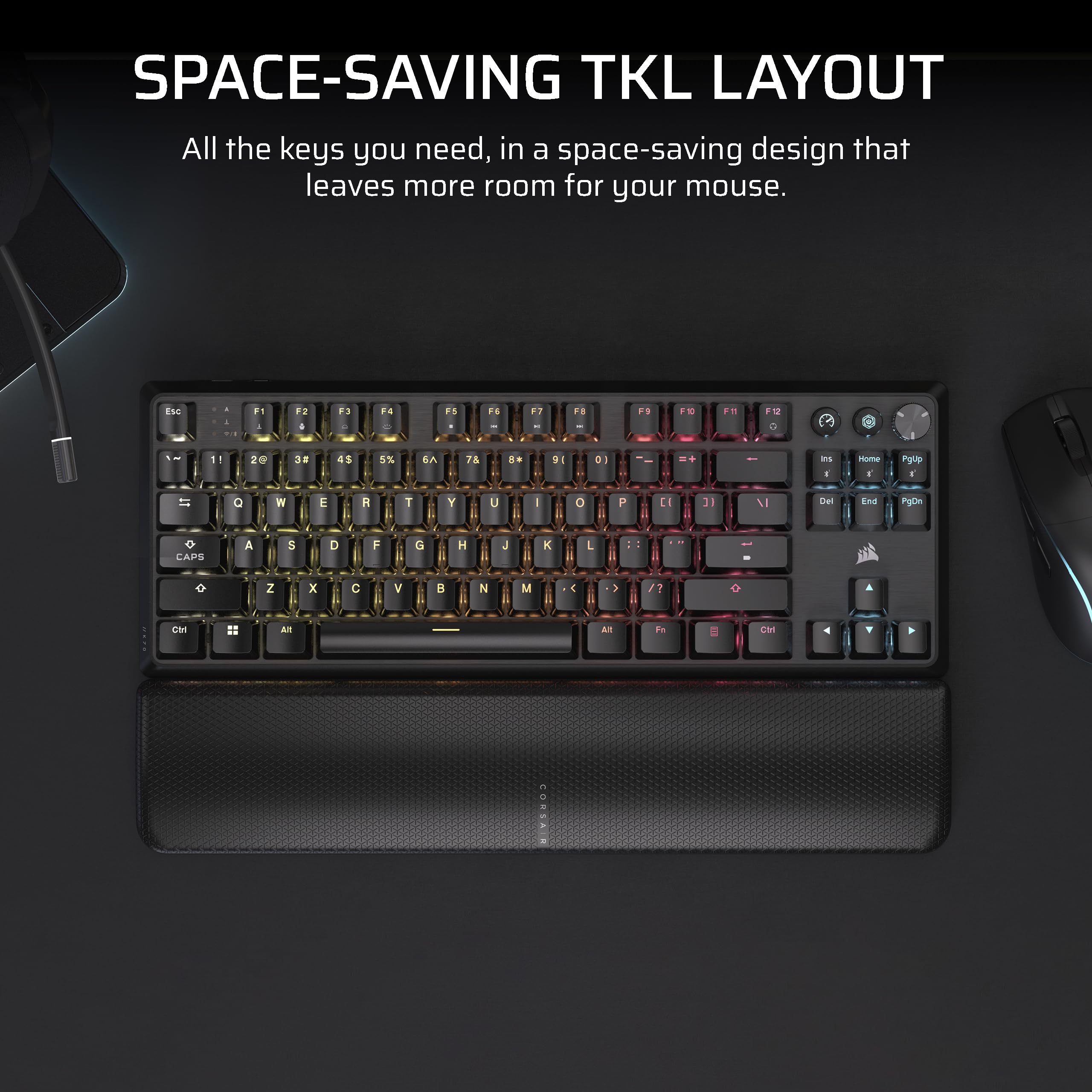 Corsair K70 CORE TKL Wireless RGB Mechanical Gaming Keyboard - Pre-Lubed MLX Red v2 Linear Switches, SOCD, ABS Double-Shot Keycaps, 1000Hz Polling - Black | Tenkeyless Design for Competitive Gaming & Office Work | QWERTY US Layout