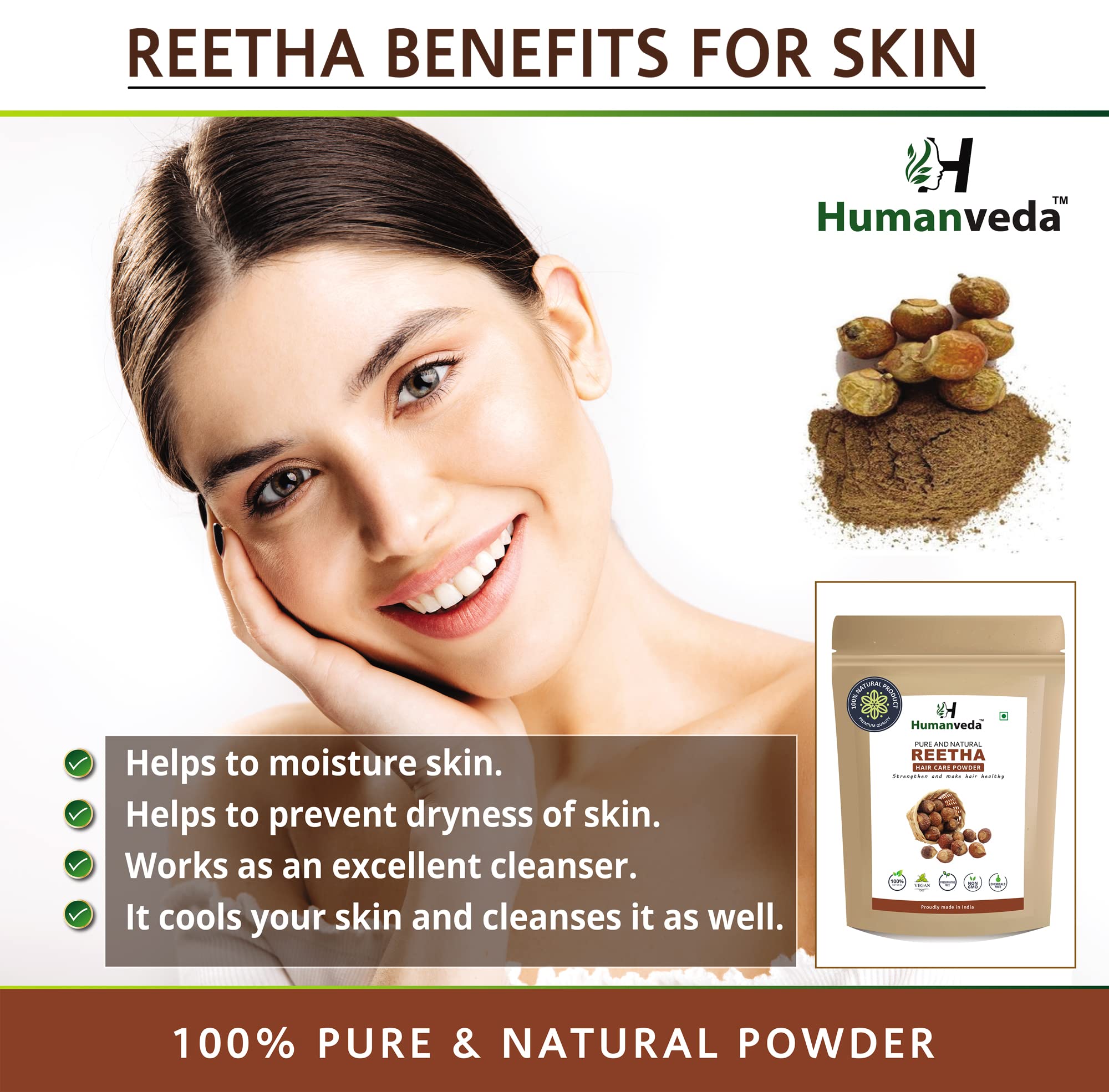 Humanveda Natural Amla, Reetha & Shikakai Powder - 100g Each (Pack of 3) | Herbal Hair Growth Treatment & DIY Hair Mask | Ayurvedic Hair Care Combo for Stronger, Healthier Hair | Perfect for Home Spa & Natural Hair Regimen