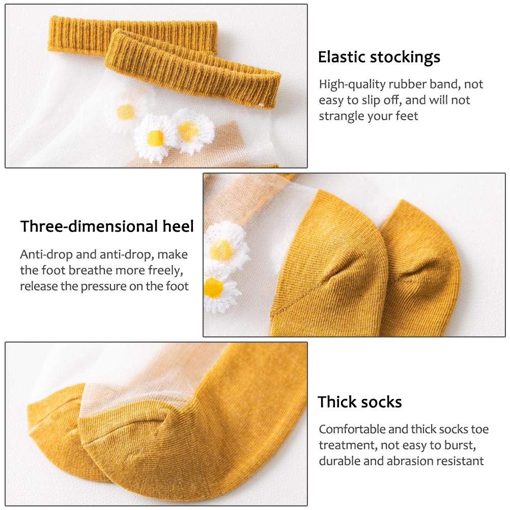 10 Pairs Women's Summer Socks - Daisy Translucent Tulle Socks with Pearl Mesh Patchwork | Breathable & Fashionable for Casual Wear, Office, Dating & Daily Outfits