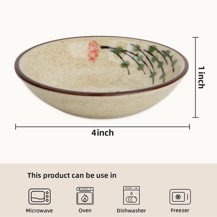 Clothmile 4 Inch 6-Piece Japanese Retro Ceramic Dipping Bowls - Authentic Asian Style Sauce Dishes for Sushi, Soy Sauce, Snacks & Kitchen Prep - Perfect for Ramen, Dumplings & Home Dining