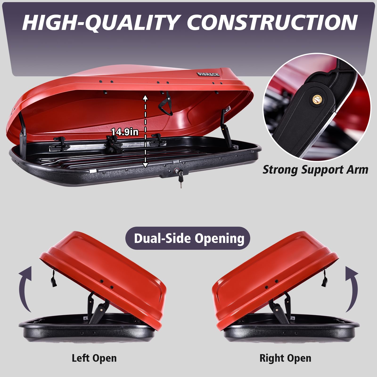 14 Cubic Feet Rooftop Cargo Carrier - Heavy Duty Waterproof Hard Shell Car Top Storage Box with Dual Side Opening for Travel & Luggage - Perfect for Road Trips, Camping Gear & Outdoor Adventures (Red)