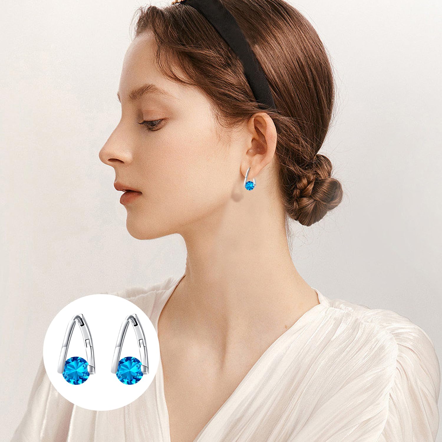 Birthstone Hoop Earrings for Women & Girls - 925 Sterling Silver Hypoallergenic Jewelry - Perfect Gift for Sensitive Ears | Ideal for Birthdays, Anniversaries & Everyday Wear