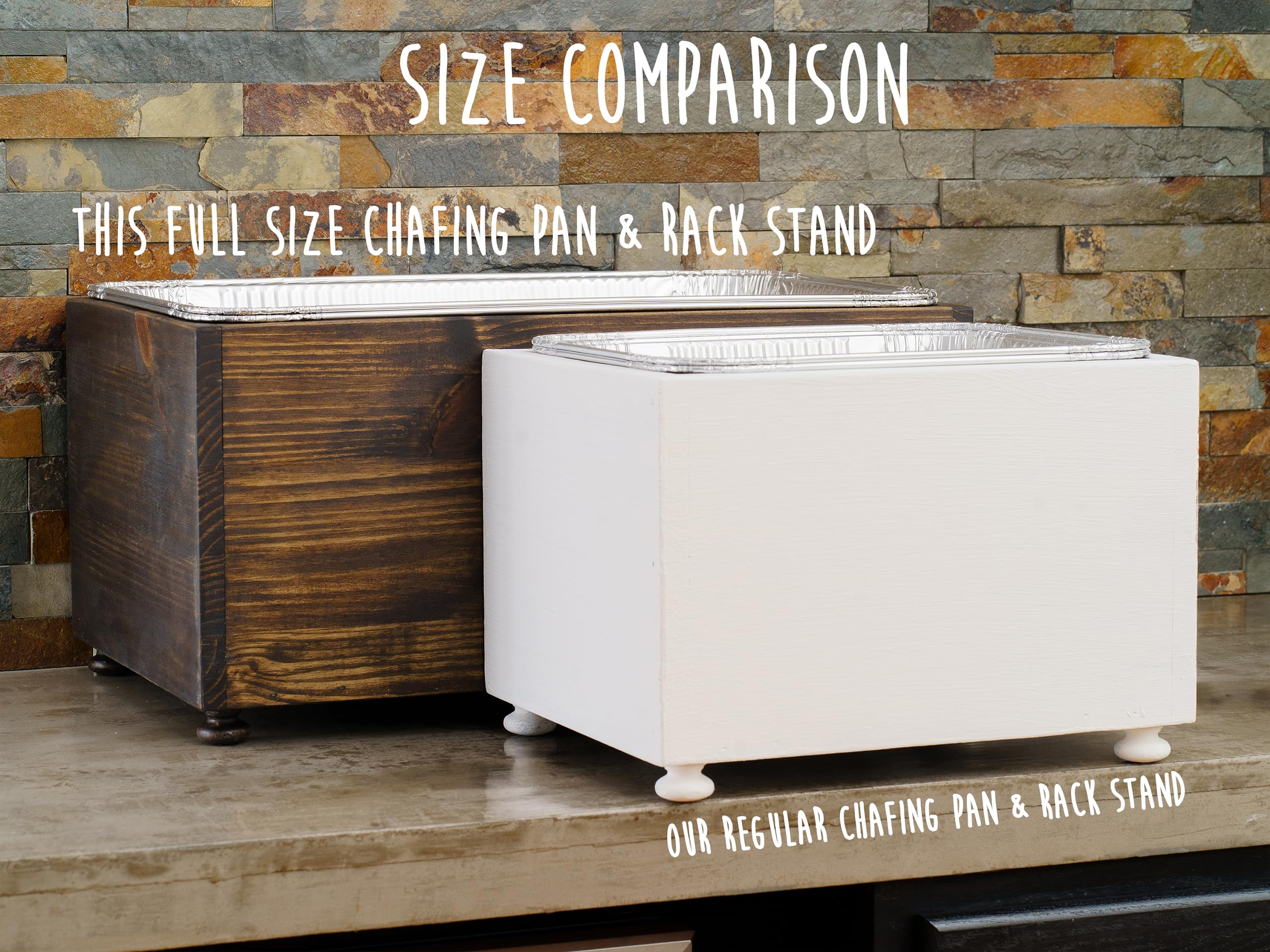 Full Size Wooden Chafing Dish Stand with Disposable Foil Pan Holder - Buffet Serving Rack for Catering, Farmhouse Events & Steam Table Pans - Includes Sterno Fuel Can Storage | Perfect for Weddings, Banquets & Outdoor Parties