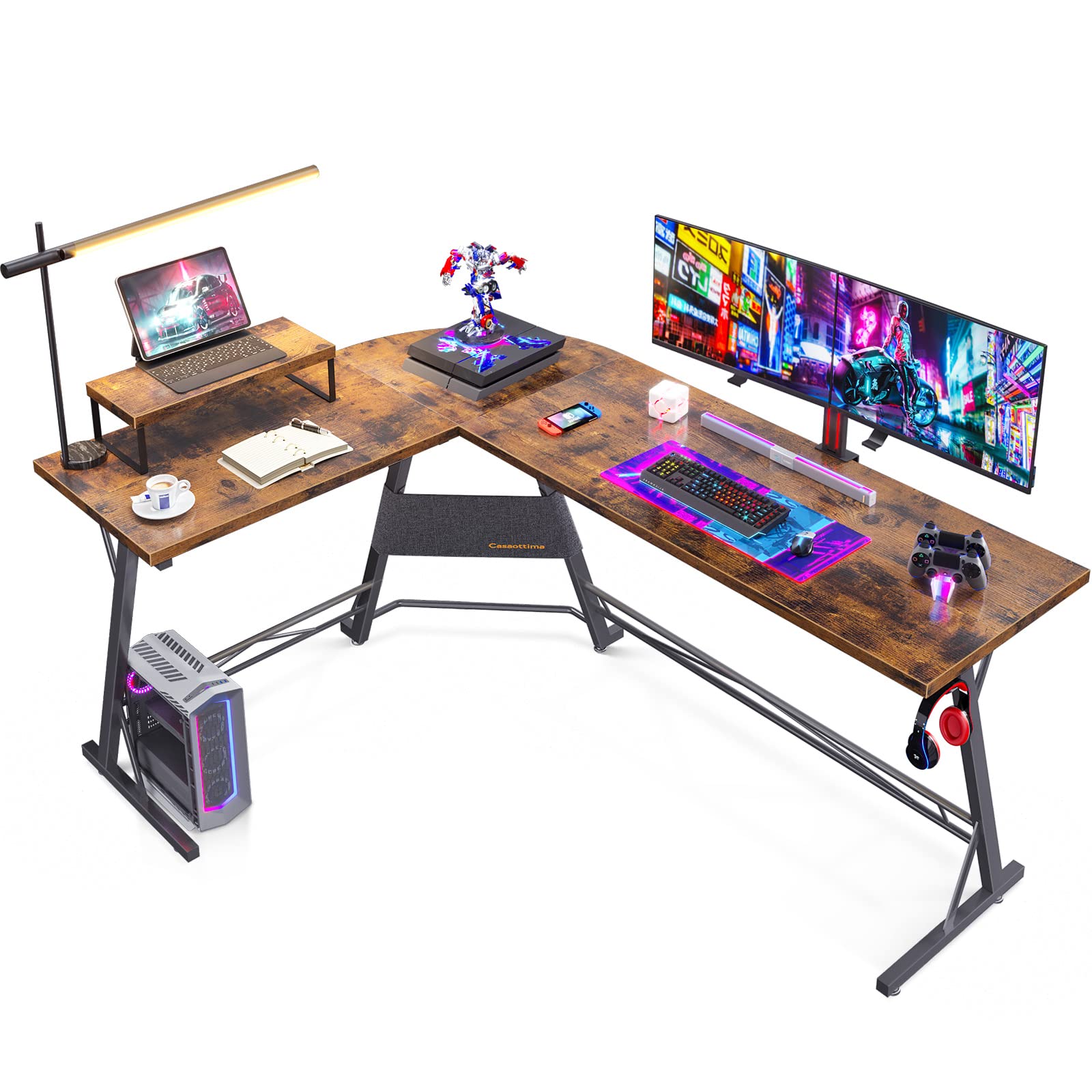 Premium L-Shaped Gaming Desk with Monitor Stand - 66