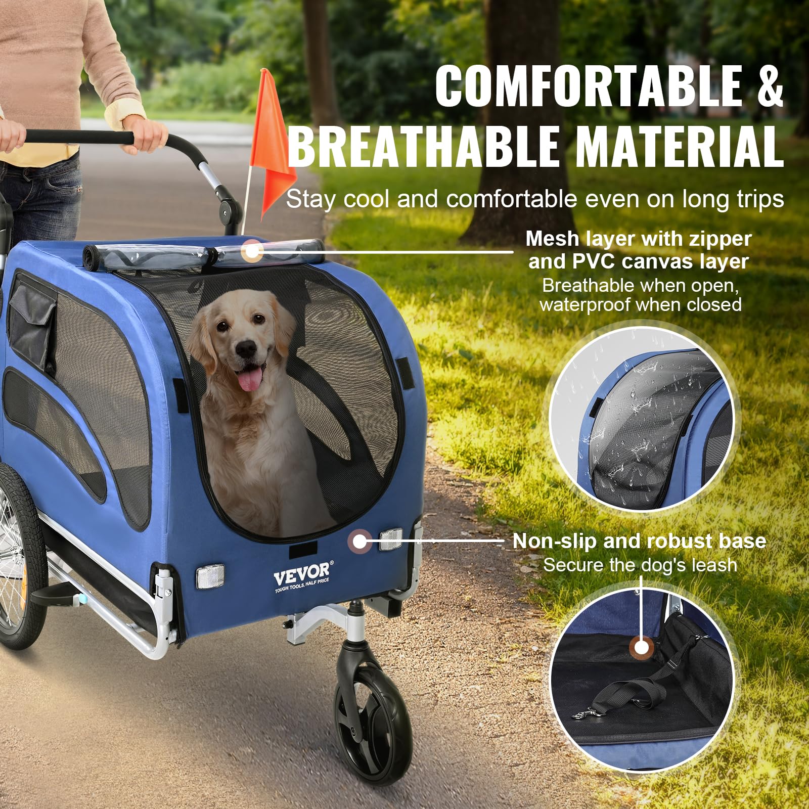 VEVOR 2-in-1 Dog Bike Trailer & Pet Stroller - Heavy Duty 100 lbs Capacity, Foldable Bicycle Carrier with Quick Release Wheels & Universal Coupler - Perfect for Cycling Adventures, Jogging & Outdoor Activities with Your Pet