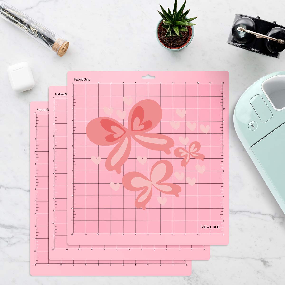 REALIKE 12x12 Inch FabricGrip Cutting Mat - 3 Pack Replacement Sticky Mats for Cricut Maker 3, Maker, Explore 3, Air 2, Air & One - Perfect for Fabric Cutting, Vinyl Projects & DIY Crafts