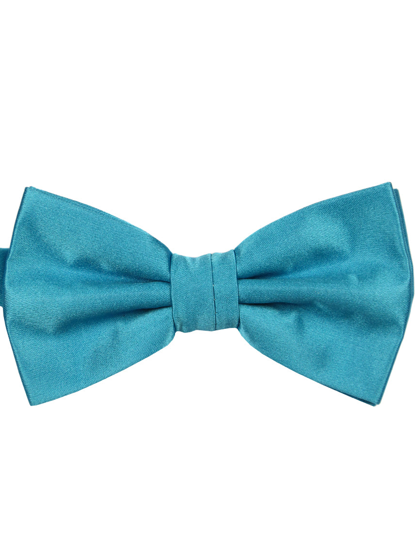 DÉCLIC Classic Plain Bow Tie for Men - Aqua Blue Silk Necktie for Weddings, Prom & Formal Events