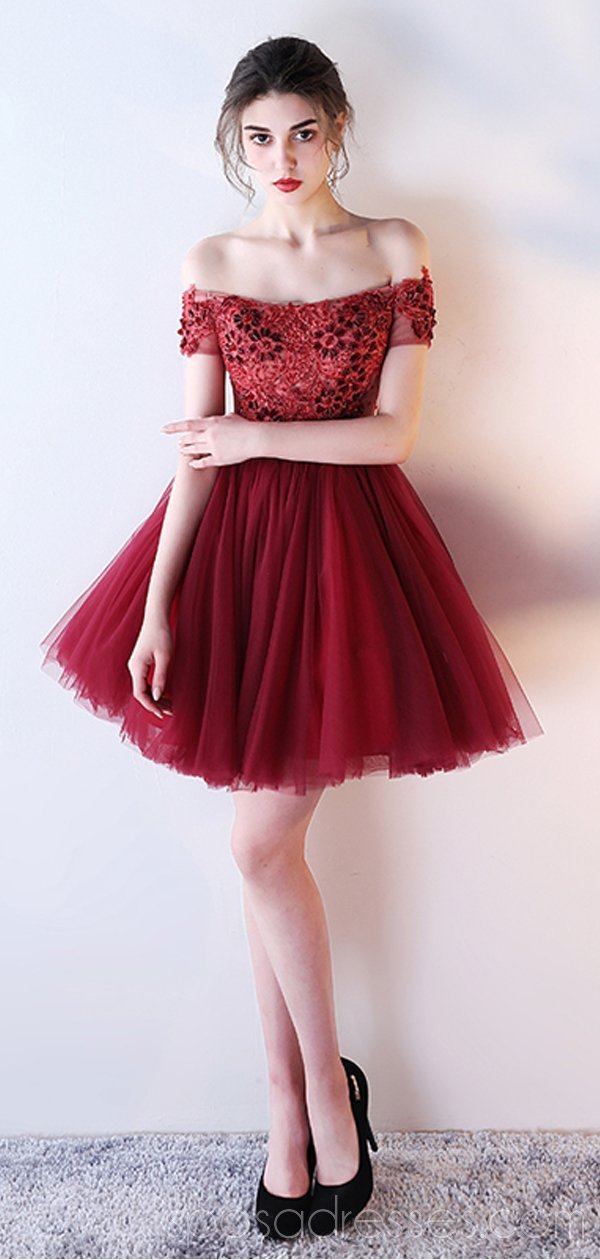 Sexy Off Shoulder Lace Beaded Sheer Red Homecoming Dress - Elegant Short Prom Dress for Women (CM790) | Perfect for Parties, Dances & Special Occasions