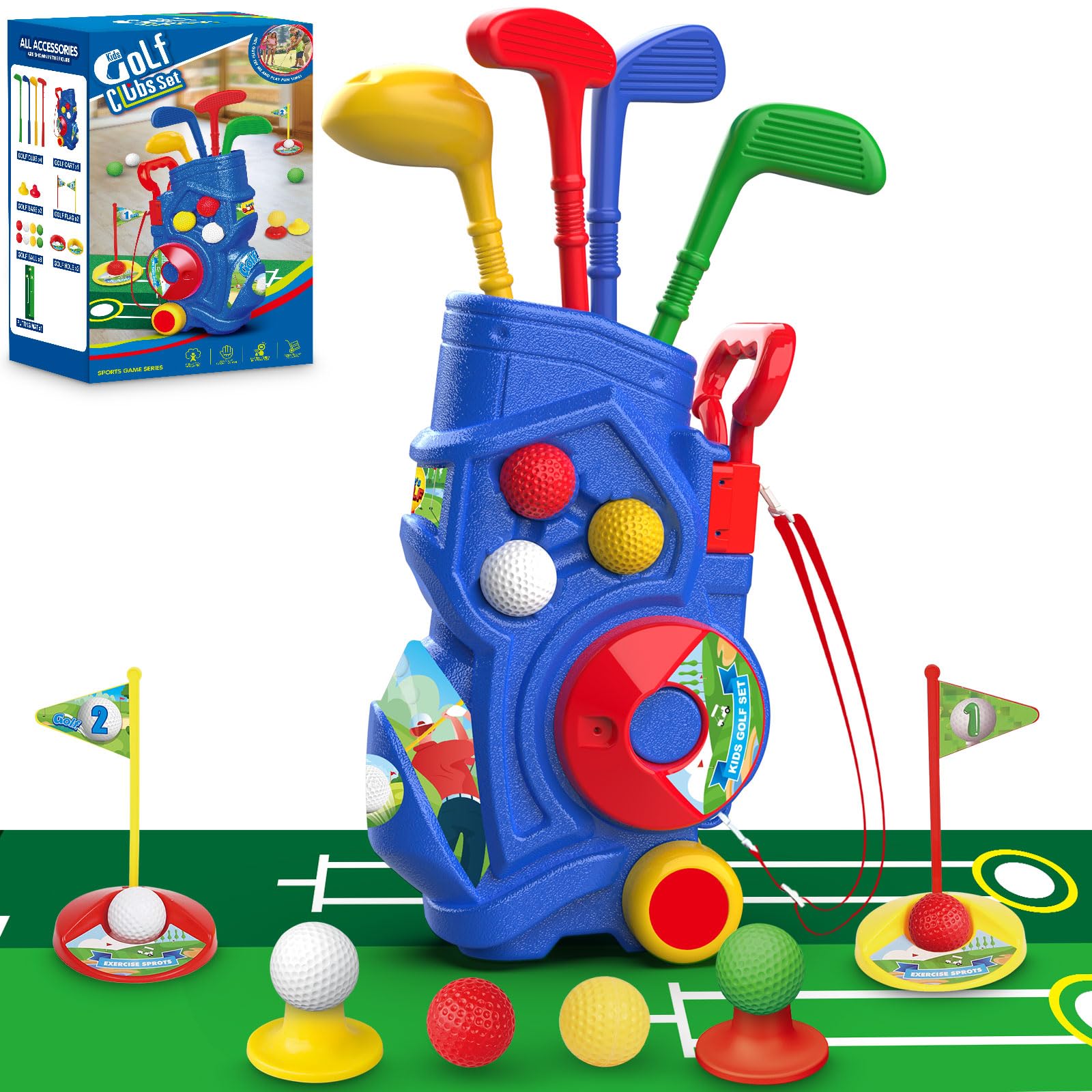 **Toddler Golf Set for Kids Ages 3-5 - 20-Piece Sports Toy with 4 Clubs, 8 Balls, Putting Mat & 2 Practice Holes - Perfect for Indoor & Outdoor Play, Birthday Gifts & Early Golf Training (Blue, LE-W-GOLF-BOY)**