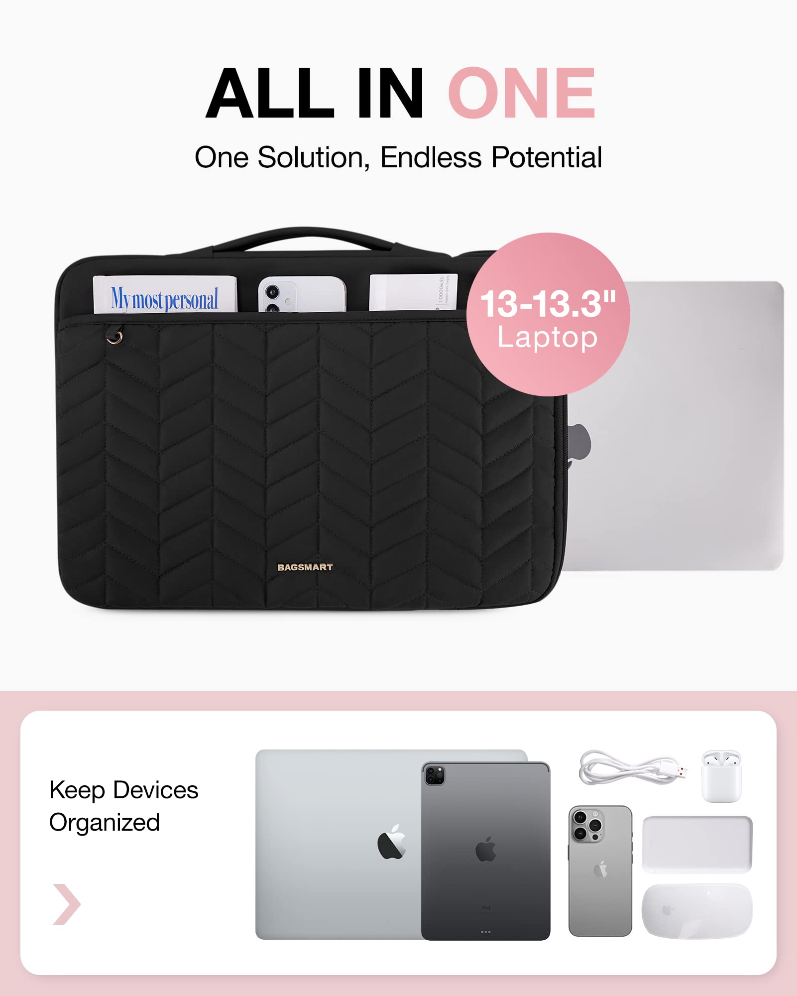 BAGSMART 13-14 Inch Padded Laptop Sleeve with Handle - Shockproof Protective Case for MacBook Air Pro 13.3
