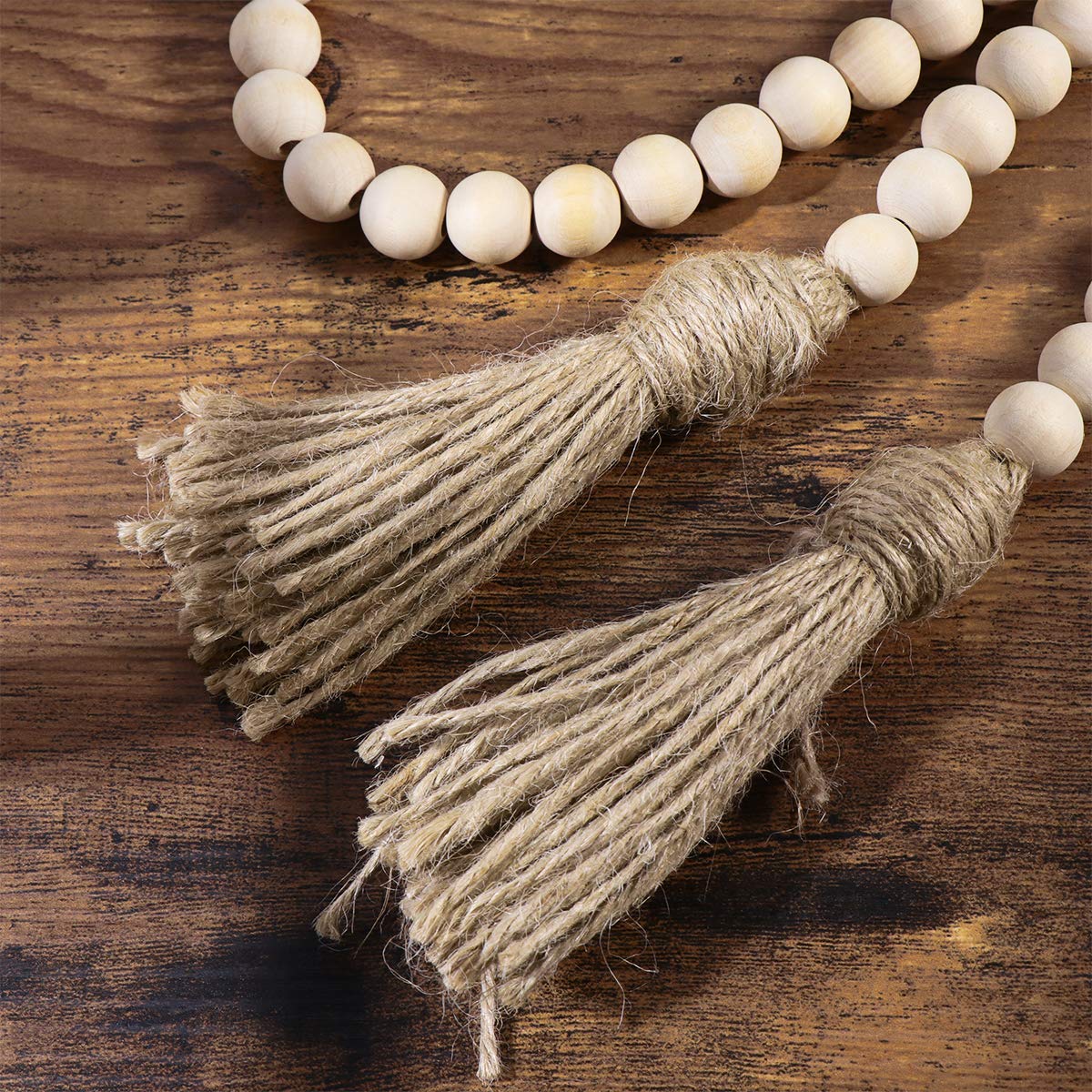 Rustic Wood Bead Tassel Garland - Farmhouse Wall Hanging Decor for Nursery, Kids Room & Prayer Beads | Boho Chic Home Accent for Baby Shower, Wedding & Country Style Interior Design