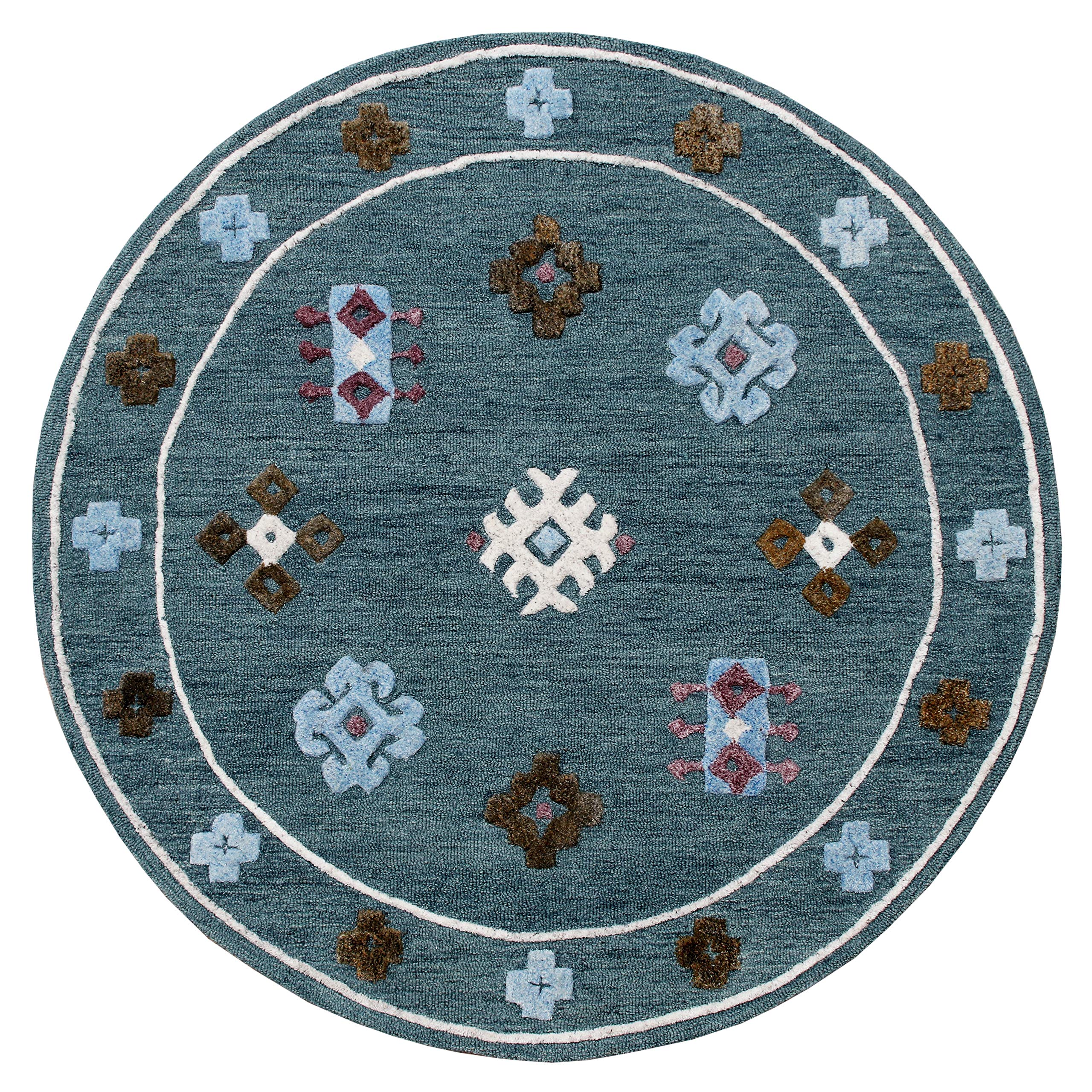 LR Home 7ft Round Indoor Large Area Rug - Transitional Boho Farmhouse Carpet in Blue | Perfect for Living Room, Bedroom, Kitchen, Playroom, Entryway & Office Decor | Soft & Durable Floor Covering for Cozy Home Atmosphere