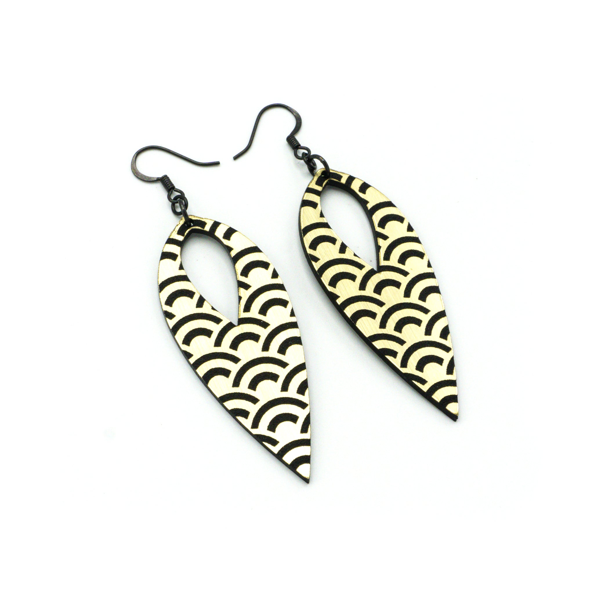 Nativas 32 Acrylic Earrings - Brushed Gold & Black Hoop Earrings for Women | Trendy & Lightweight Fashion Jewelry for Parties, Work & Everyday Wear