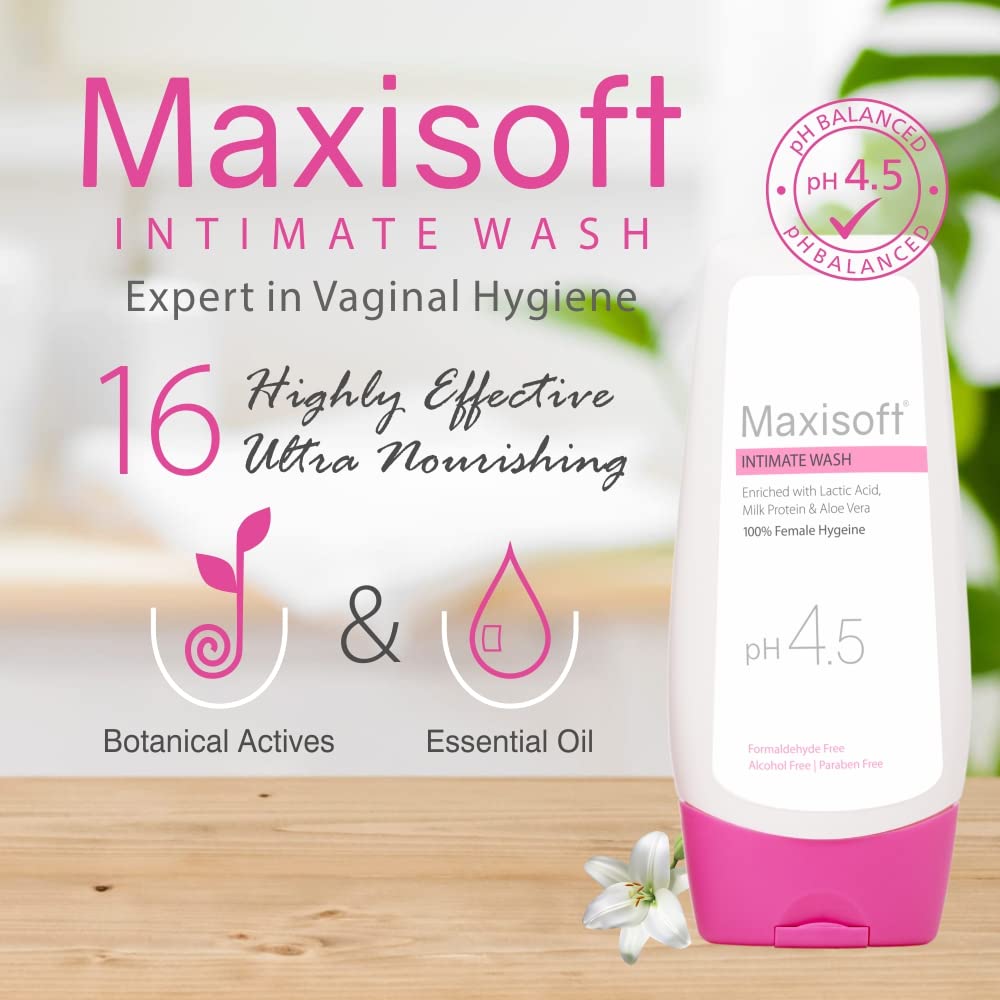 Maxisoft pH 4.5 Balanced Intimate Wash for Women - Alcohol Free, Paraben Free, Gentle Feminine Hygiene Cleanser (100ml) - Perfect for Daily Use & Sensitive Skin Care