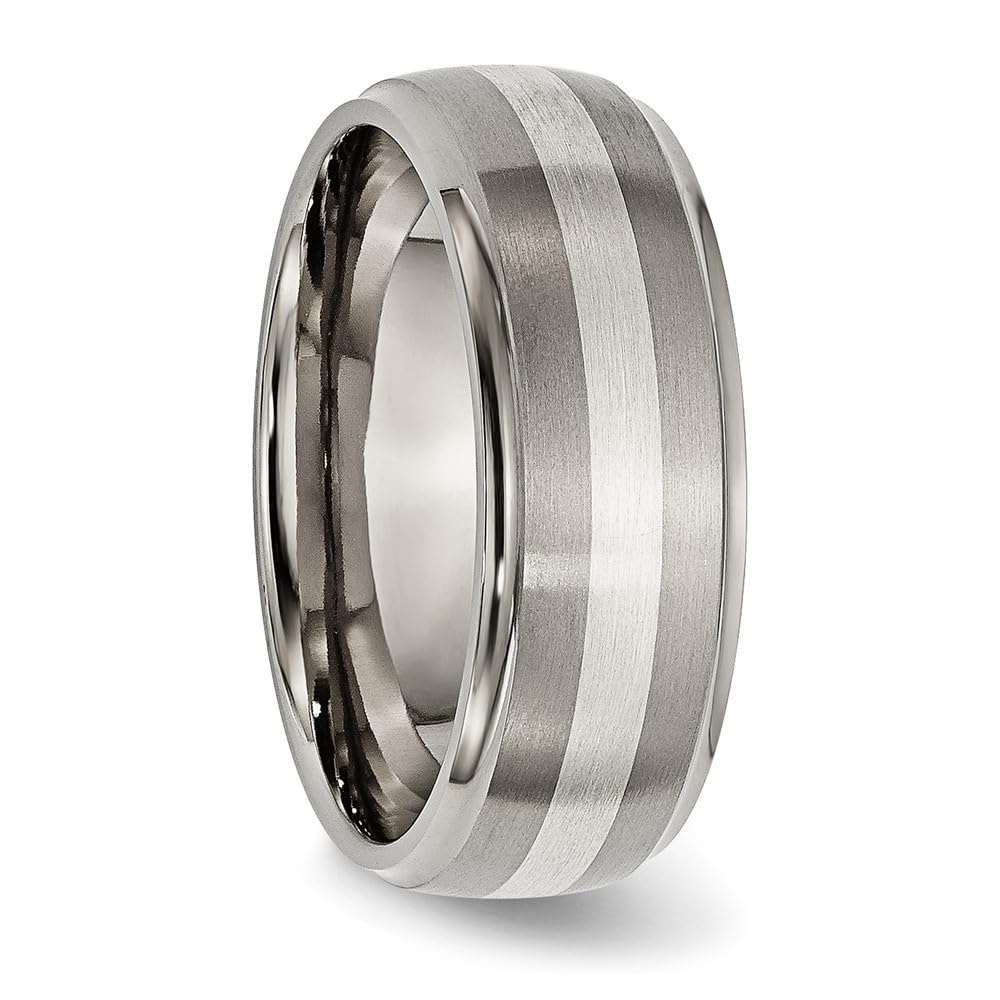 Premium 8mm Titanium & Sterling Silver Inlay Brushed Polished Band Ring for Men & Women – Perfect for Weddings, Anniversaries & Everyday Wear