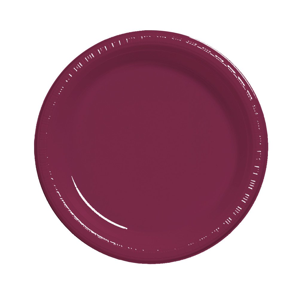 Creative Converting Touch of Color 20-Pack Burgundy Plastic Lunch Plates, 7 Inch - Elegant Disposable Dinnerware for Parties, Picnics & Events