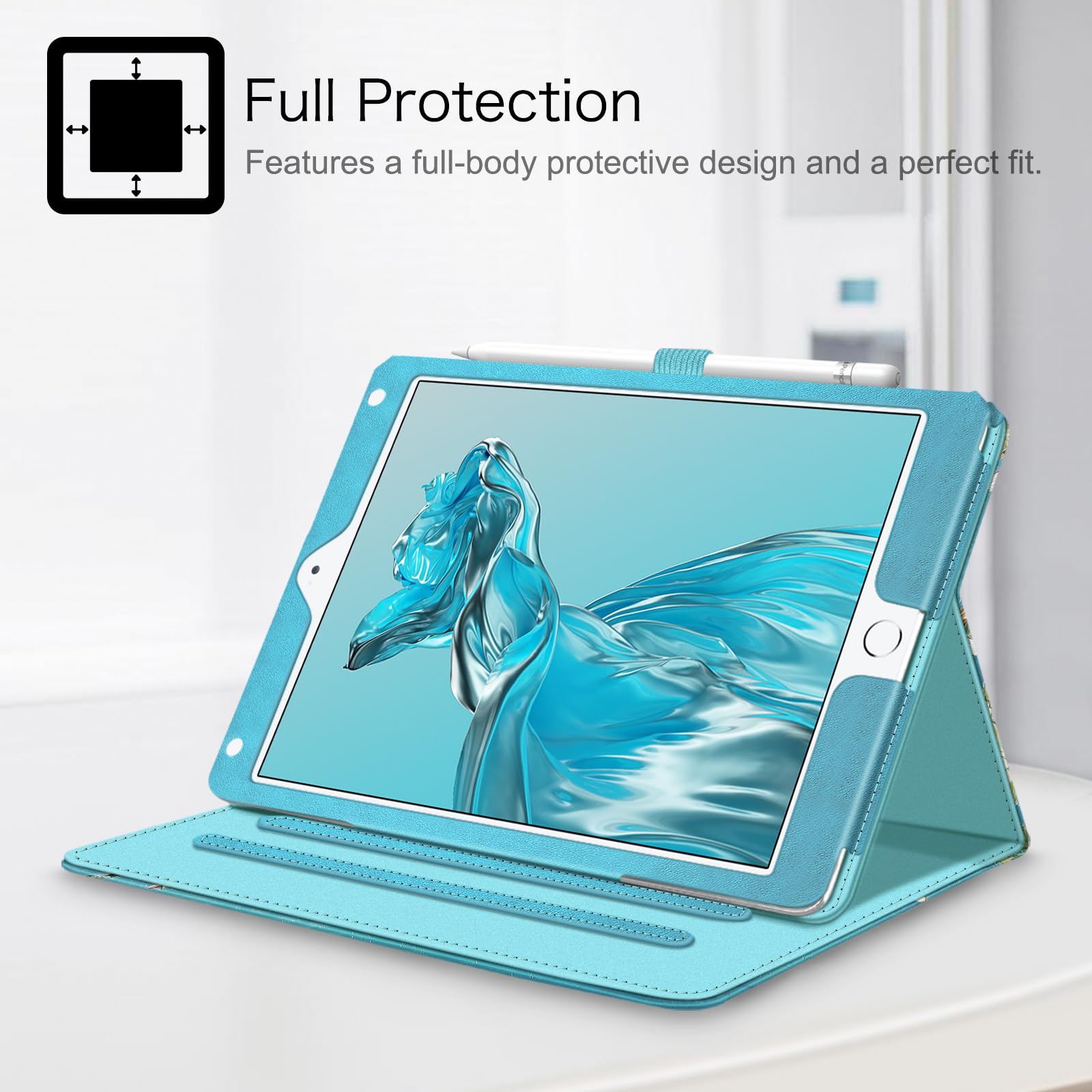 Fintie Protective Case for iPad 6th/5th Generation (2018/2017 Model) & iPad Air 2/Air 1 (9.7 Inch) - Slim Stand Cover with Corner Protection, Multi-Angle Viewing & Storage Pocket - Blossom Floral Design - Perfect for Work, School & Travel