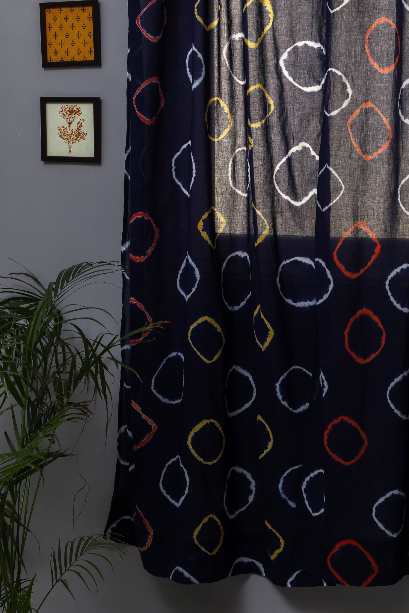 Blue Flax Tie-Dye Cotton Door Curtain - Handmade SootiSyahi Window Drape for Boho Home Decor, Living Room & Bedroom