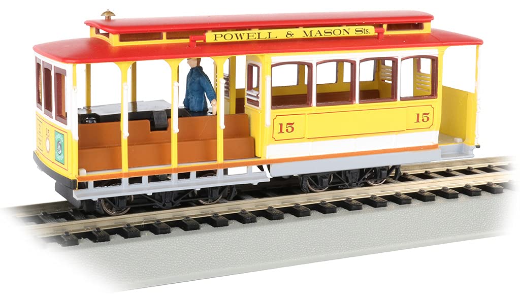 HO Scale Cable Car with Grip Man - Maroon & Tan Model Train - Perfect for Railroad Layouts, City Scenes & Vintage Transportation Displays