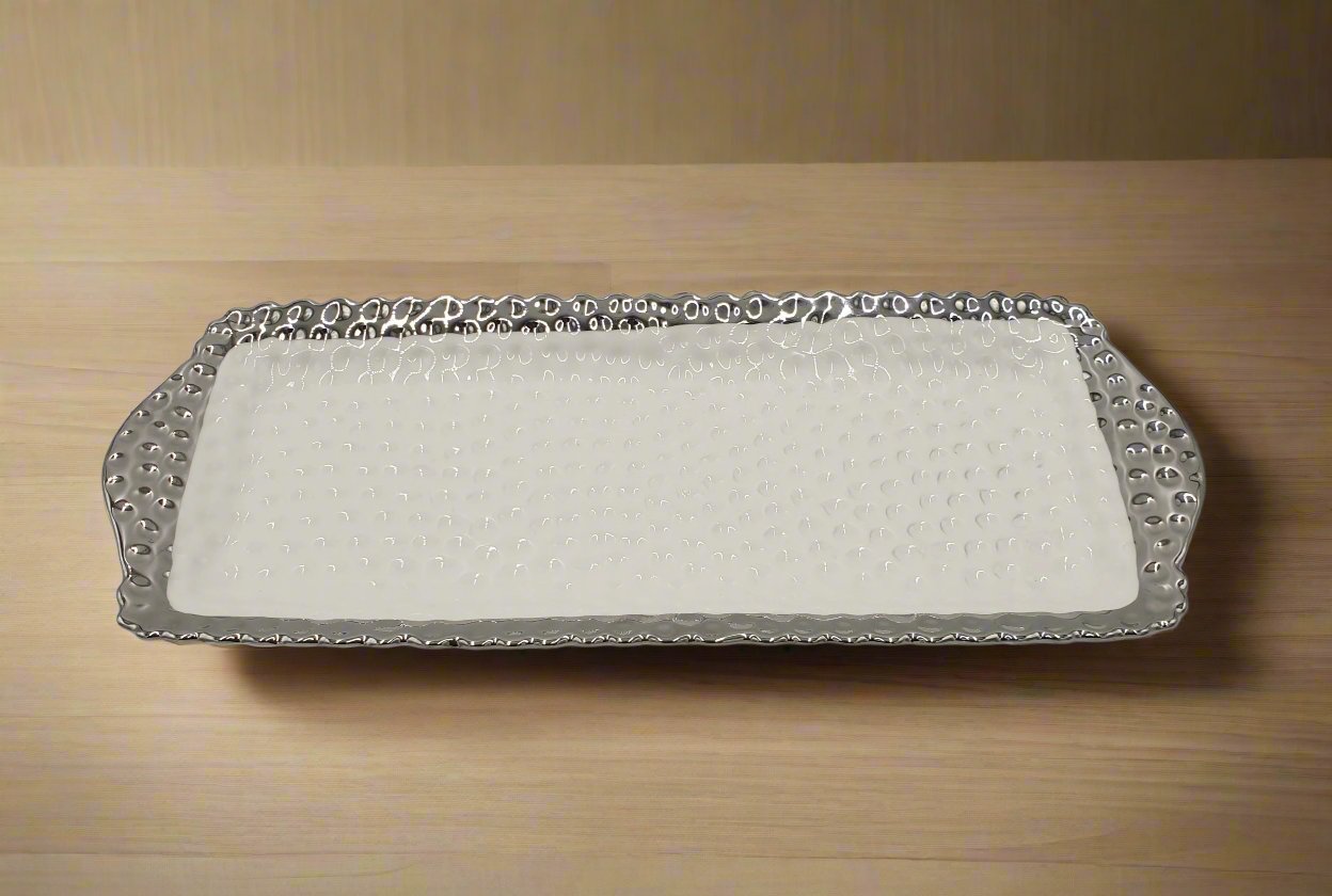 14x6 Silver Rim Rectangle Plate - Bulk Pack of 24 - Perfect for Restaurants, Catering & Home Dining Decor