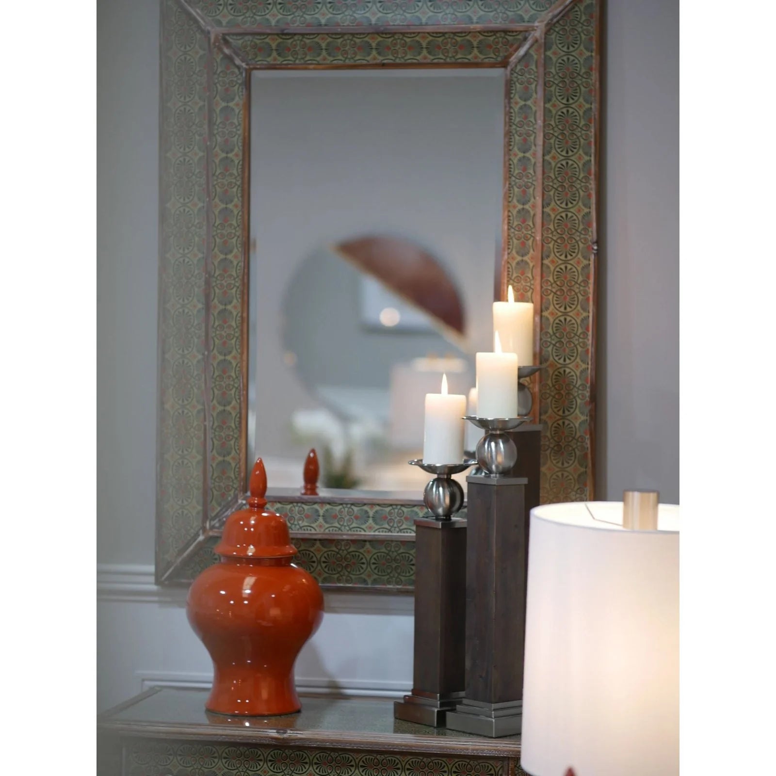 Amira Rectangular Mirror - Green & Brown Finish Wall Mirror for Living Room, Bedroom & Entryway Decor