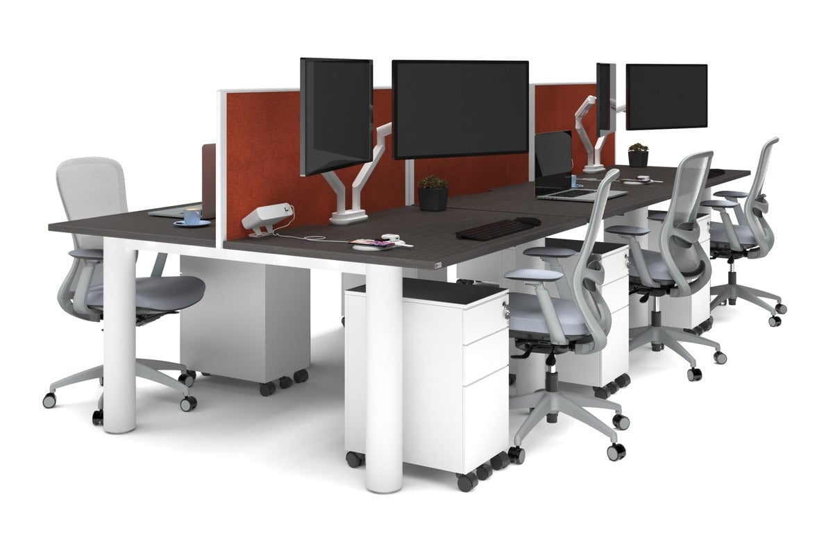 6-Person Quadro Cylinder Leg Office Workstation Desk [1400L x 700W] - Modern Collaborative Workspace Solution for Open Offices & Coworking Spaces