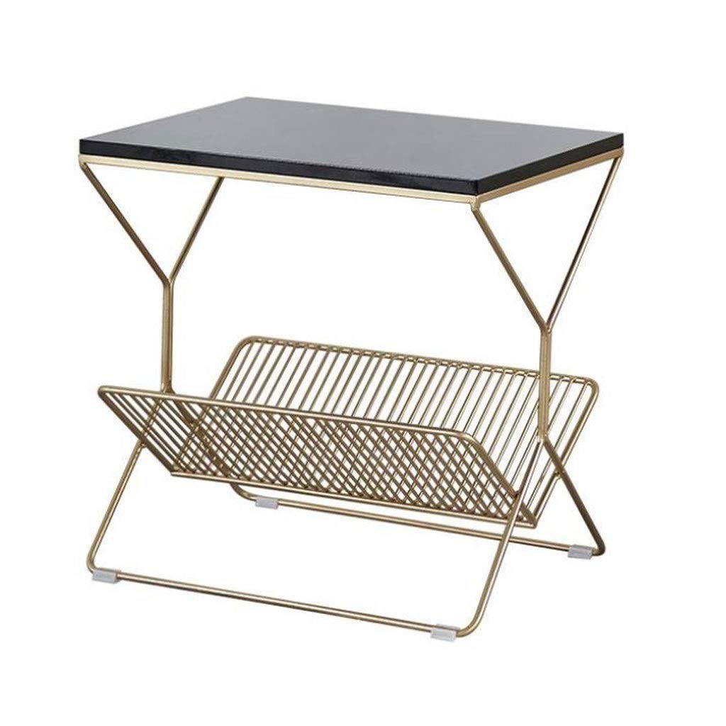 Modern Marble Double-Decker Coffee Table - Small Side Table for Living Room, Bedroom, Office - End Table for Sofa, Snack & Tablet Use - 50x36x50cm (Black) - Perfect for Compact Spaces, Reading Nooks & Small Apartments