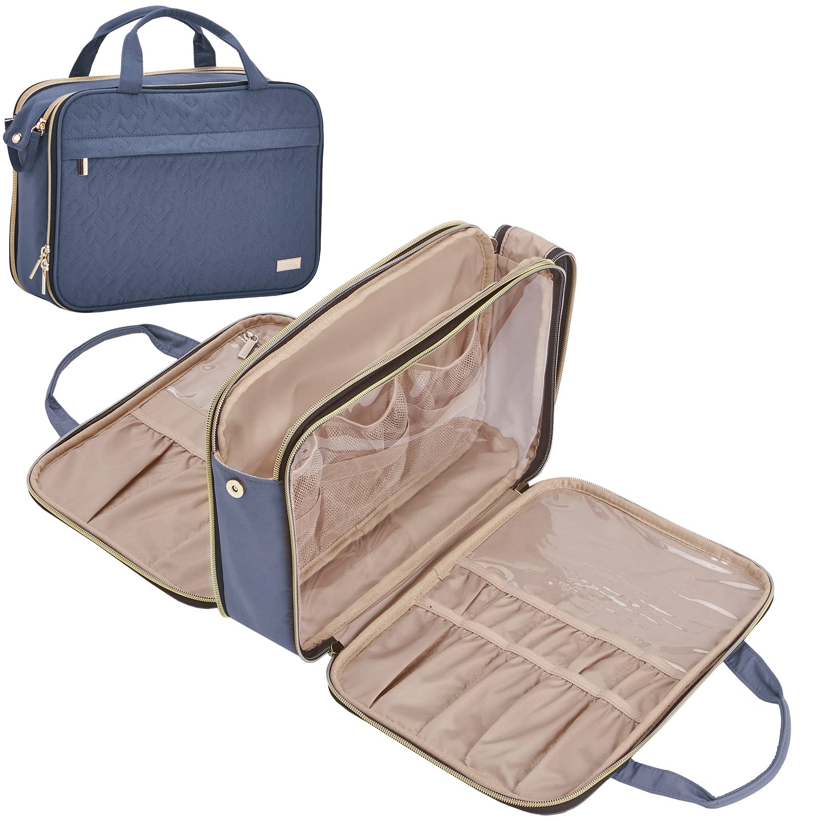 NISHEL Travel Makeup Bag Stand Up - Portable Cosmetic Organizer with Multiple Compartments, Waterproof Toiletry Case for Travel Size Cosmetics (Aegean Blue) - Perfect for Vacation, Business Trips & Daily Use