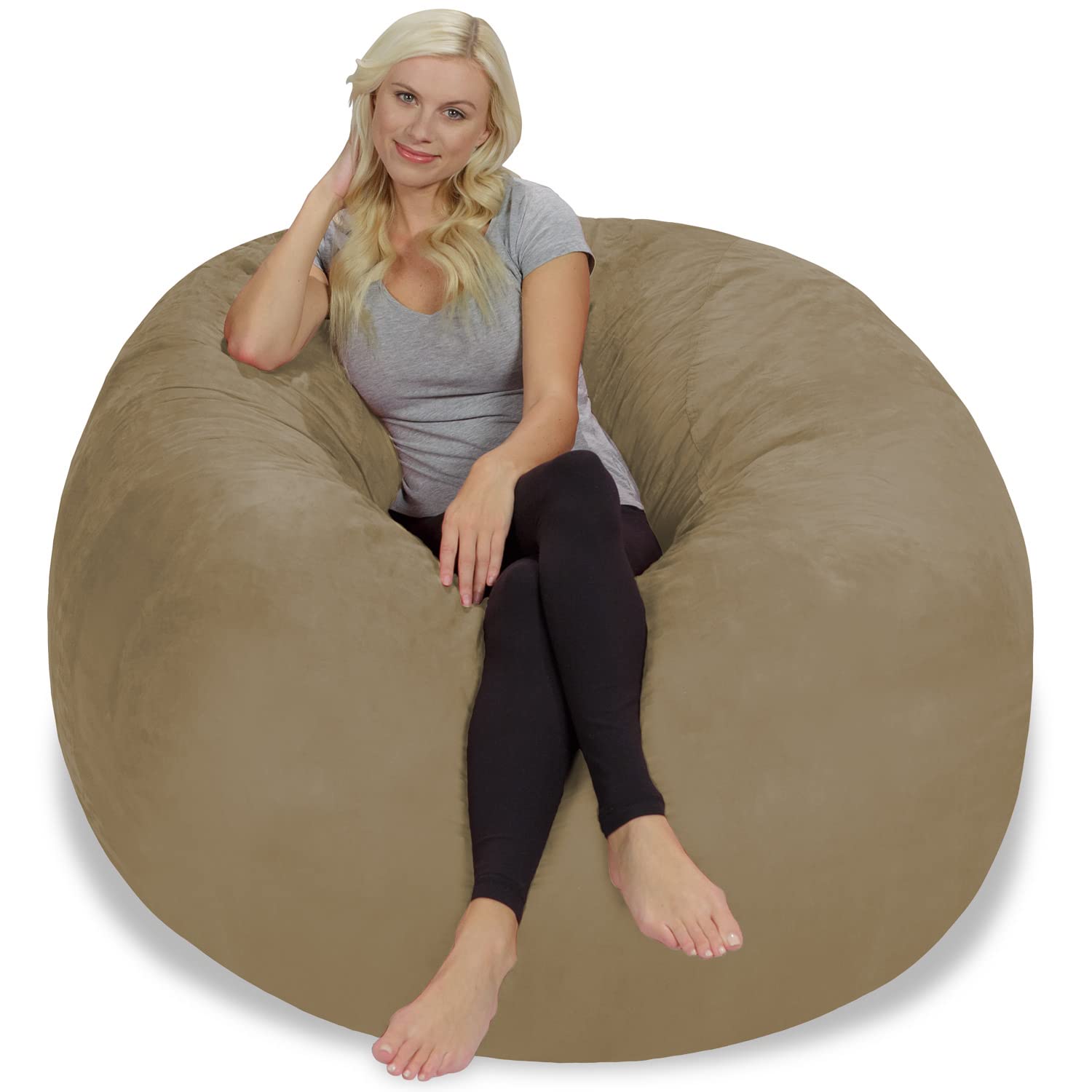 Chill Sack 5' Giant Memory Foam Bean Bag Chair - Oversized Sofa with Soft Microfiber Cover (Khaki) - Perfect for Living Rooms, Game Rooms & Dorm Relaxation