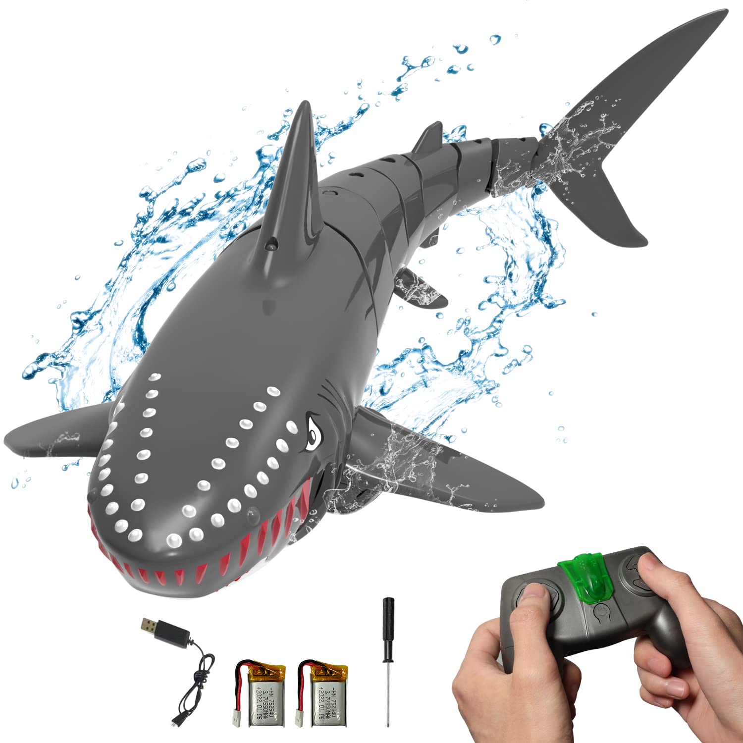 VOLANTEXRC 1:18 Scale Remote Control Shark Toy - 2.4GHz High-Simulation RC Shark for Pool Play - Waterproof Swimming Shark Toy for Kids Ages 4-12 - Perfect Gift for Boys & Girls (Includes 2 Batteries) - Great for Pool Parties, Beach Fun & Backyard Water Play