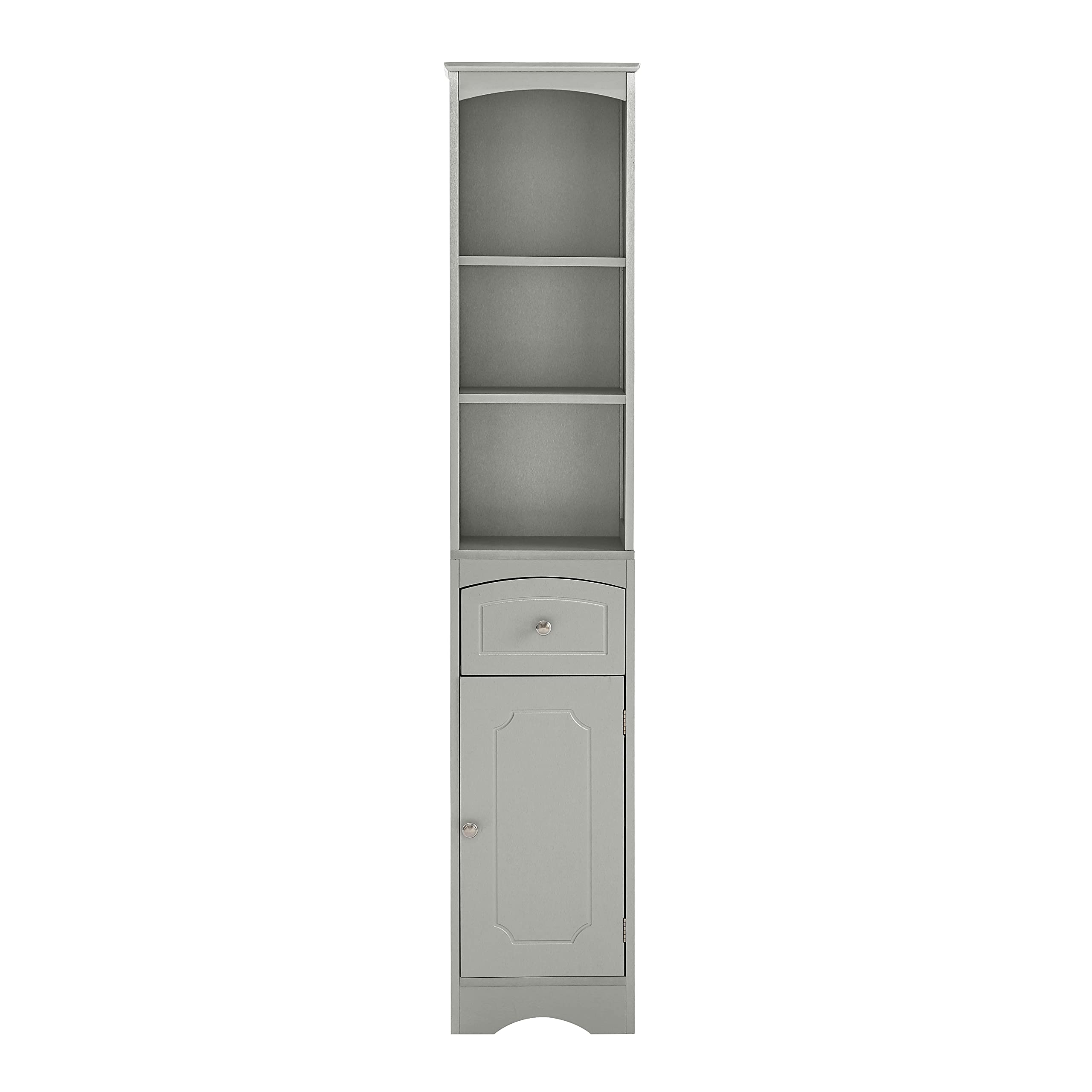 Tall Bathroom Storage Cabinet with Door & Drawer - Freestanding Narrow Tower Cabinet with Adjustable Shelves for Bathroom, Bedroom & Home Office - Space Saving Grey Organizer for Towels, Toiletries & Office Supplies