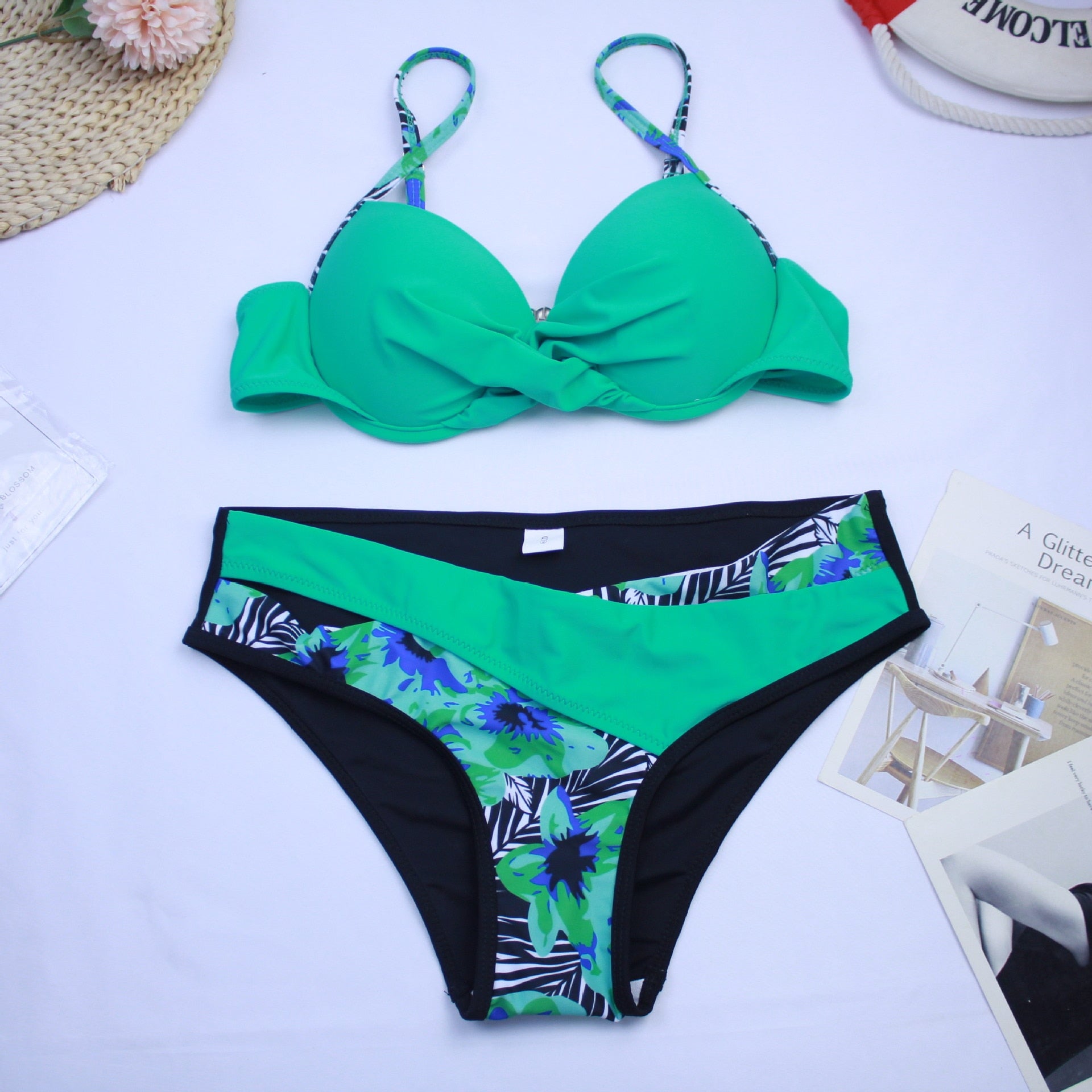 Sexy Push Up Bikini Set - Floral Print Patchwork Swimwear for Women, High Waisted Bathing Suit for Beach & Pool Party | Summer Vacation Swimwear