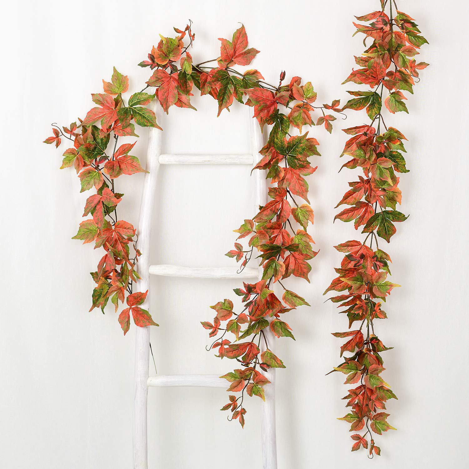 Lvydec 2 Pack 6.5ft Artificial Fall Maple Leaf Garland - Autumn Foliage Decor for Home, Wedding, Party | Seasonal Table Centerpiece, Fireplace Mantel, Front Porch Decoration