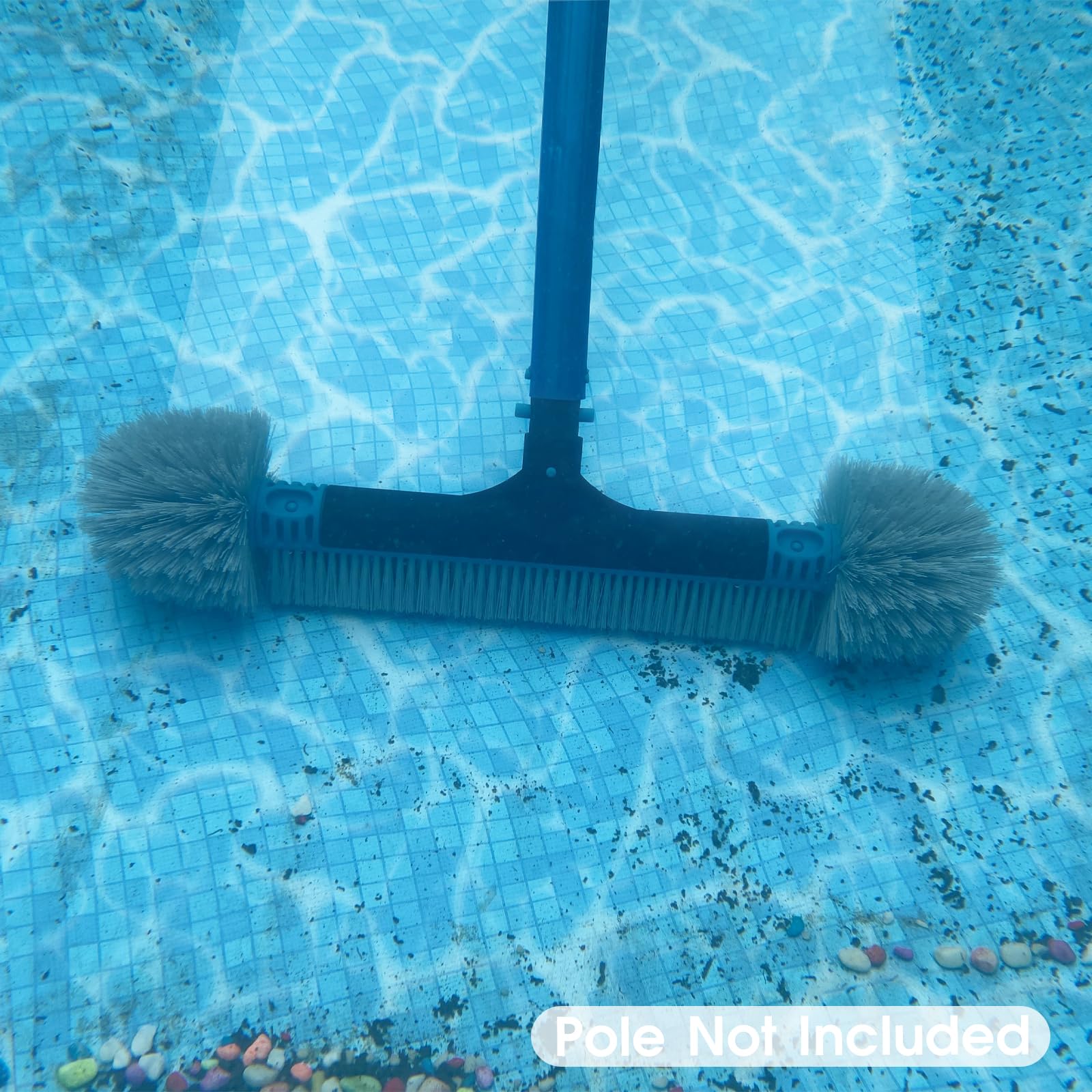 20'' Pool Brush Head with Durable Nylon Bristles - Detachable Swimming Pool Cleaning Brush for Walls, Steps & Corners - EZ Clip Aluminum Handle - Perfect for Inground & Above Ground Pools