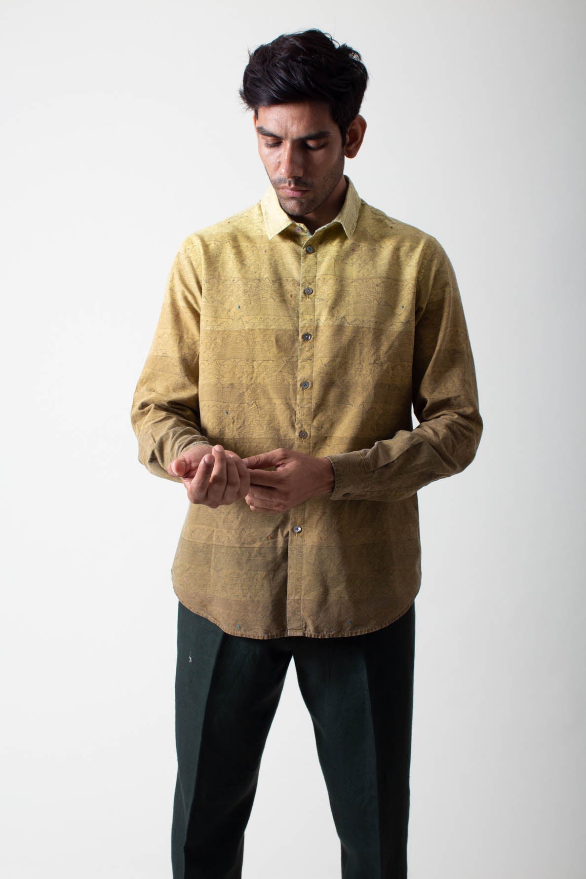 Classic Handspun Handwoven Cotton Mustard Ombre Shirt | Casual & Formal Wear for Men & Women | Perfect for Office, Date Night & Outdoor Events